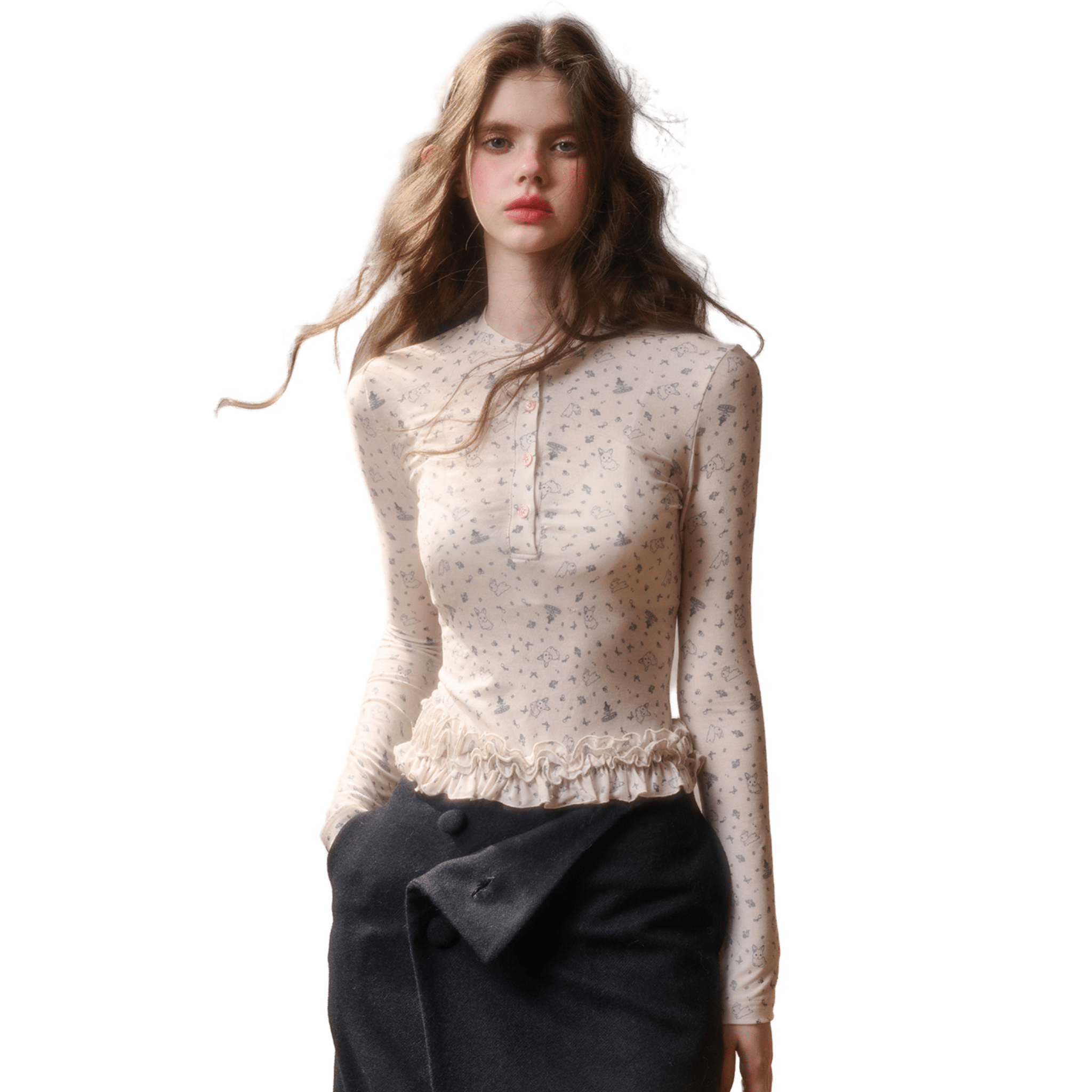 Group of Universe "Little Rabbit" Lace Hem Top in White | MADAX