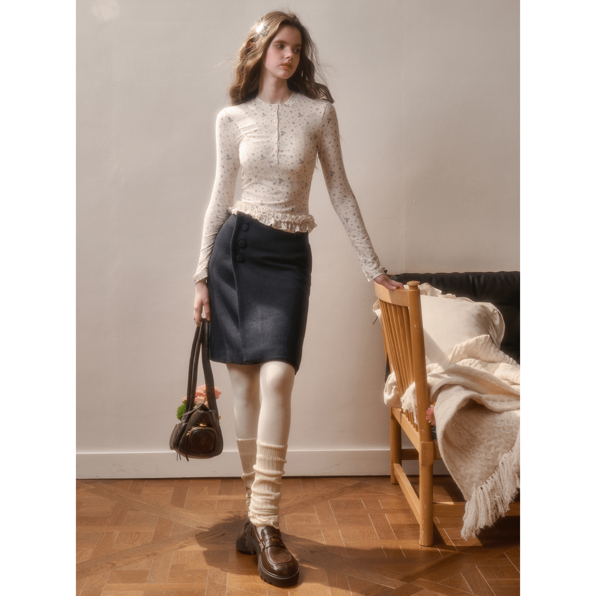 Group of Universe "Little Rabbit" Lace Hem Top in White | MADAX