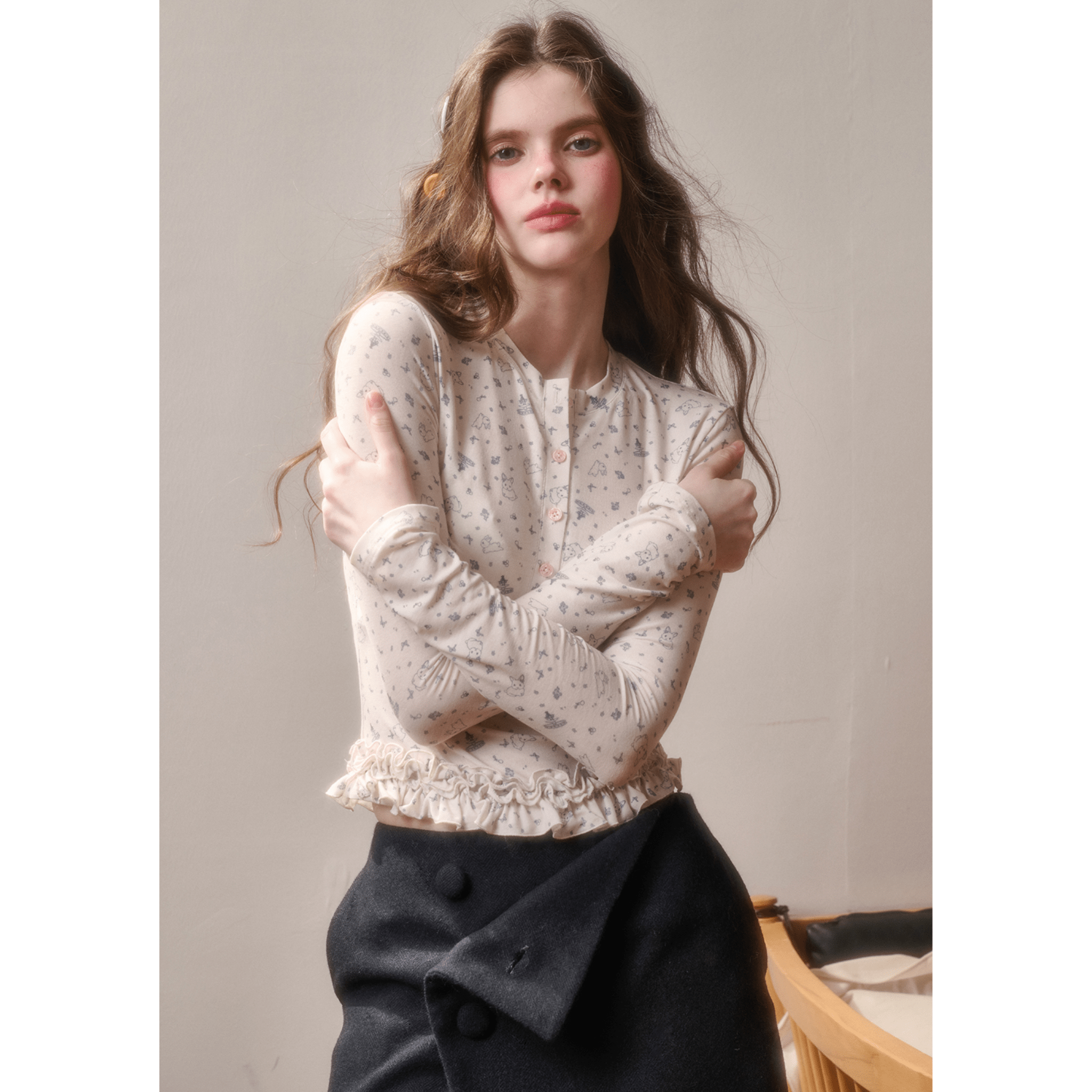 Group of Universe "Little Rabbit" Lace Hem Top in White | MADAX