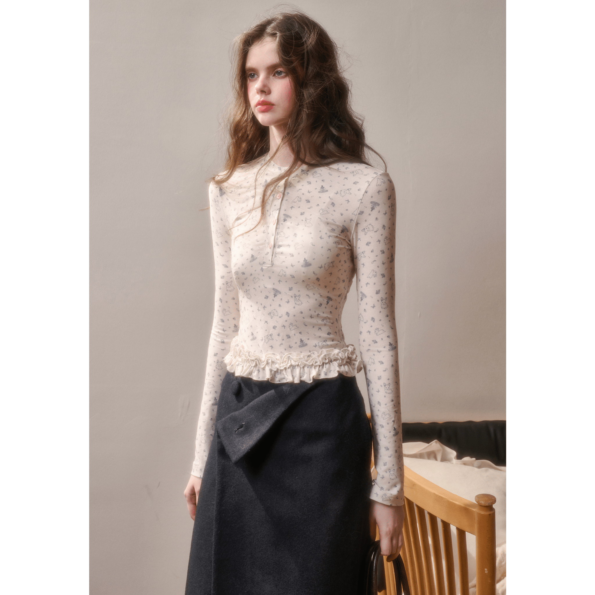 Group of Universe "Little Rabbit" Lace Hem Top in White | MADAX