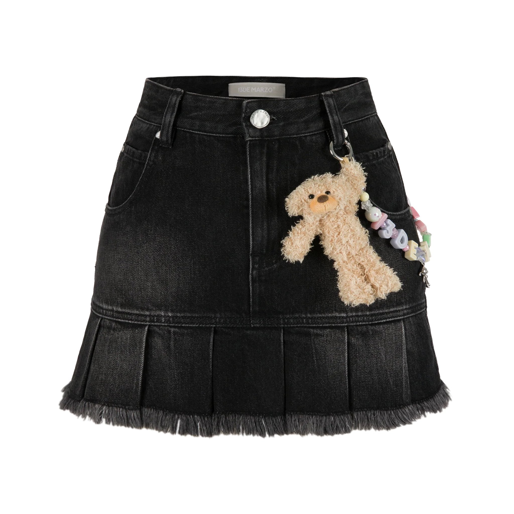 13DE MARZO Logo Bead Chain Denim Skirt Black | MADA IN CHINA