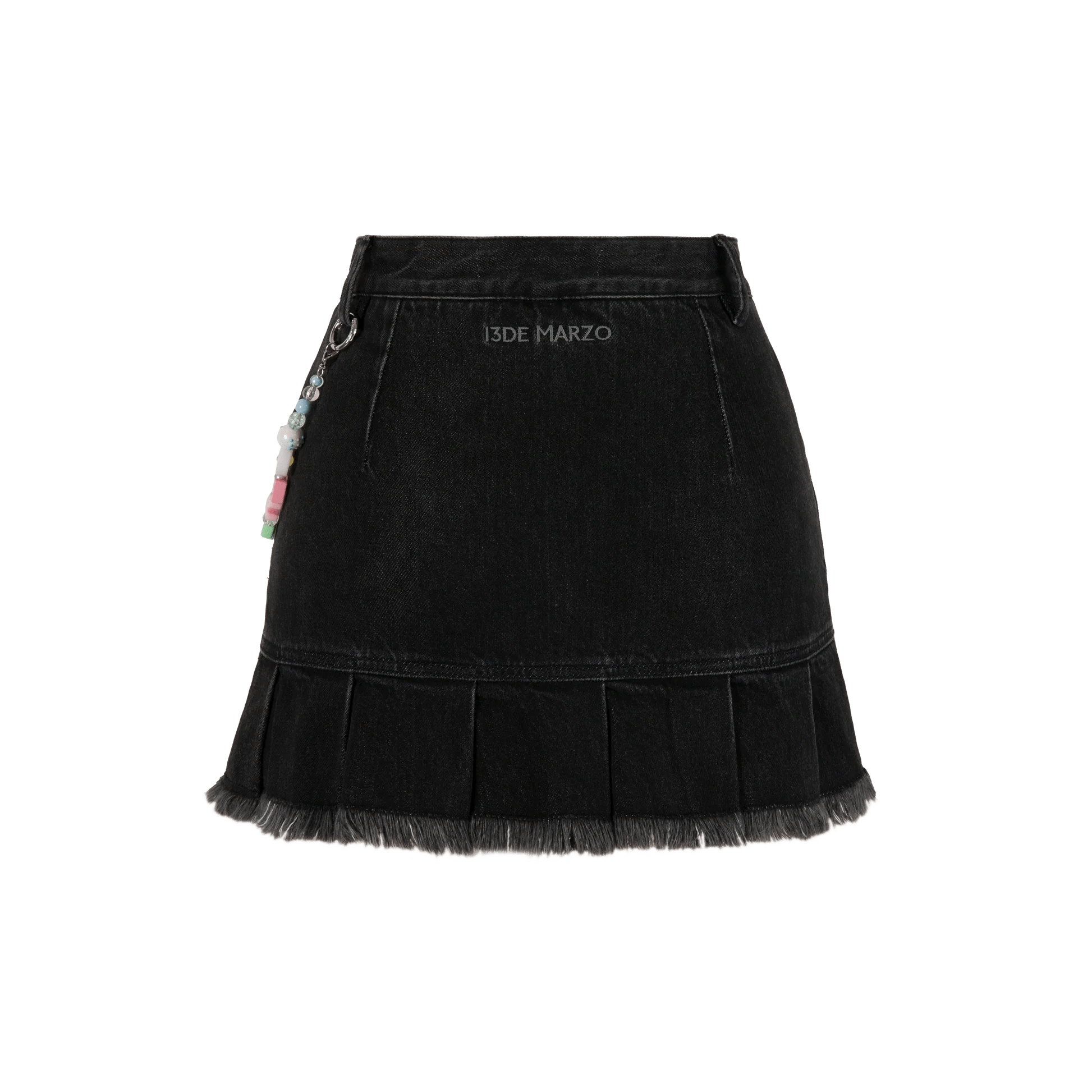 13DE MARZO Logo Bead Chain Denim Skirt Black | MADA IN CHINA