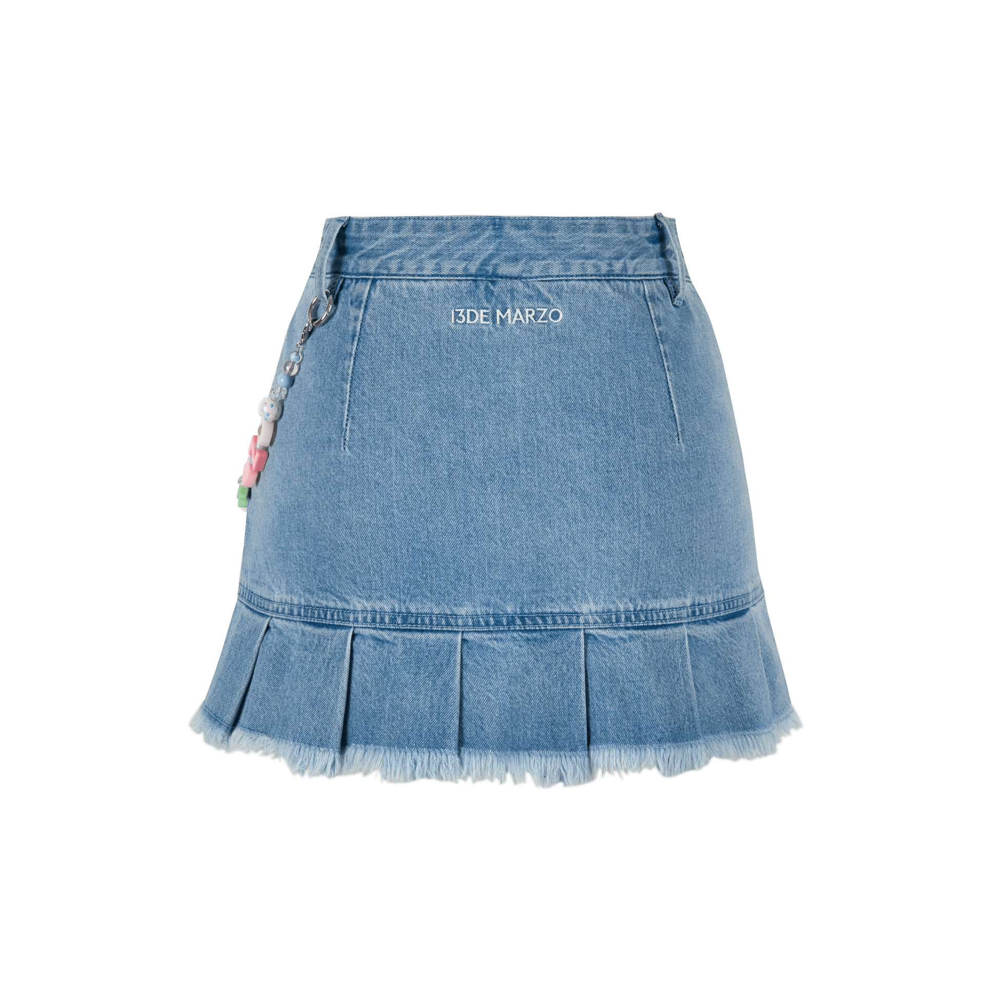 13DE MARZO Logo Bead Chain Denim Skirt Blue | MADA IN CHINA