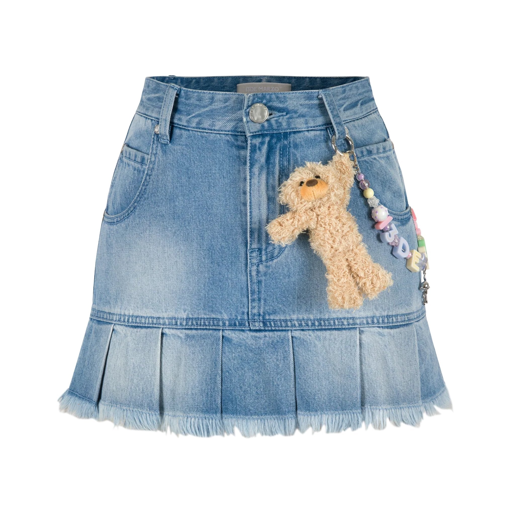 13DE MARZO Logo Bead Chain Denim Skirt Blue | MADA IN CHINA