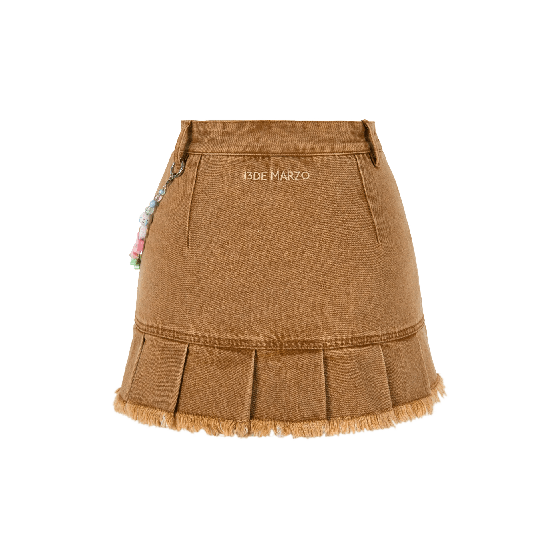 13DE MARZO Logo Bead Chain Denim Skirt Brown | MADA IN CHINA