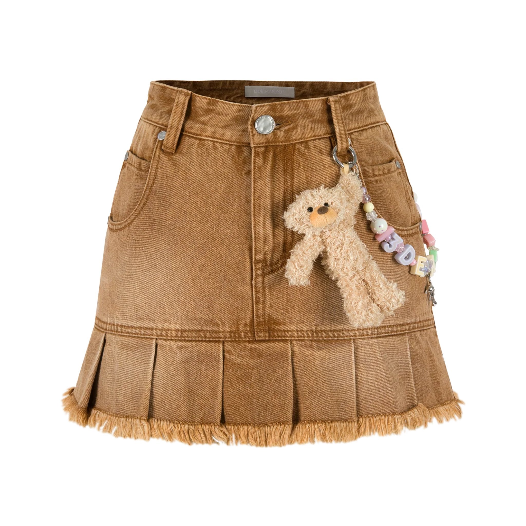 13DE MARZO Logo Bead Chain Denim Skirt Brown | MADA IN CHINA