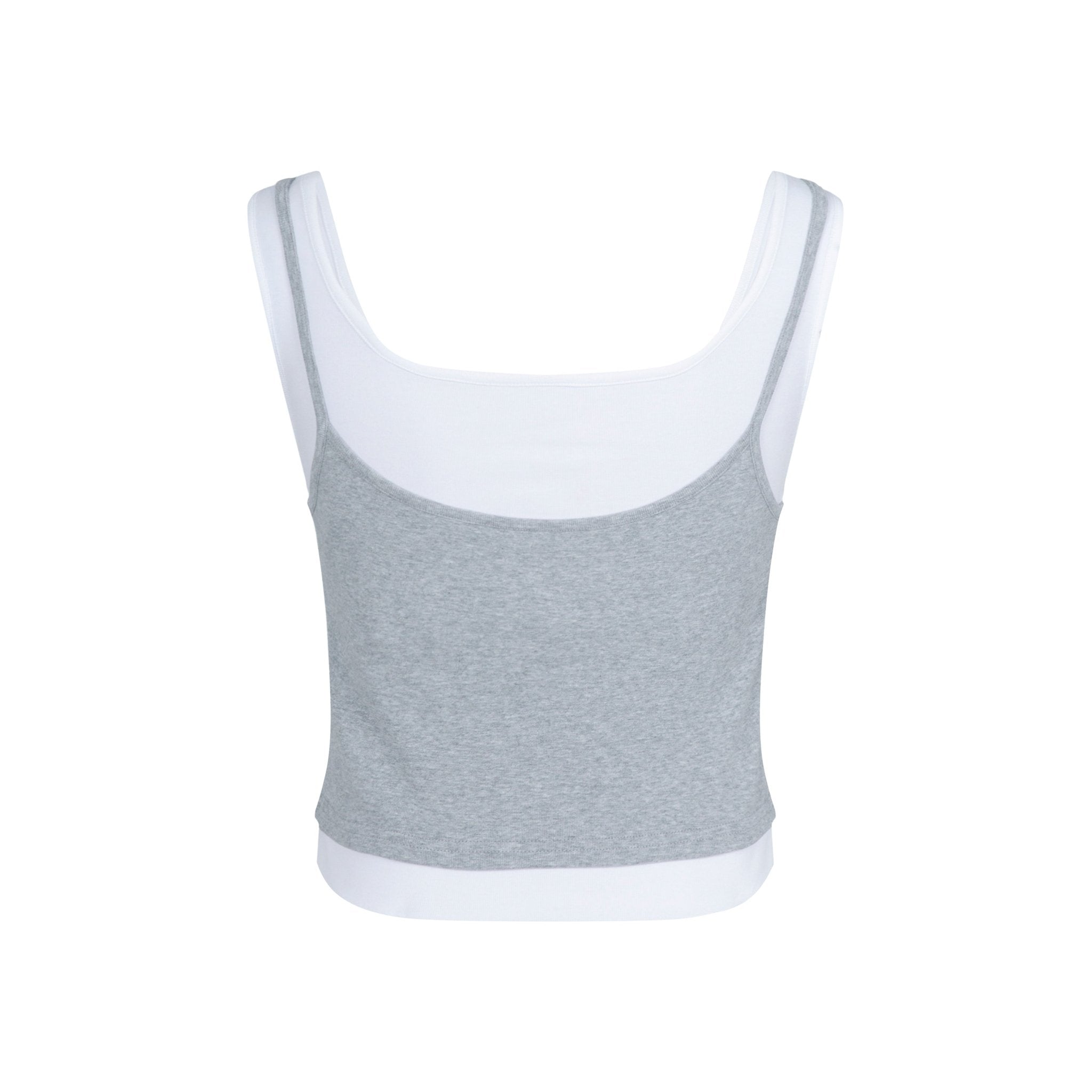 THREE QUARTERS Logo Drill Label False Two Piece Camisole Tank Top Gray | MADA IN CHINA