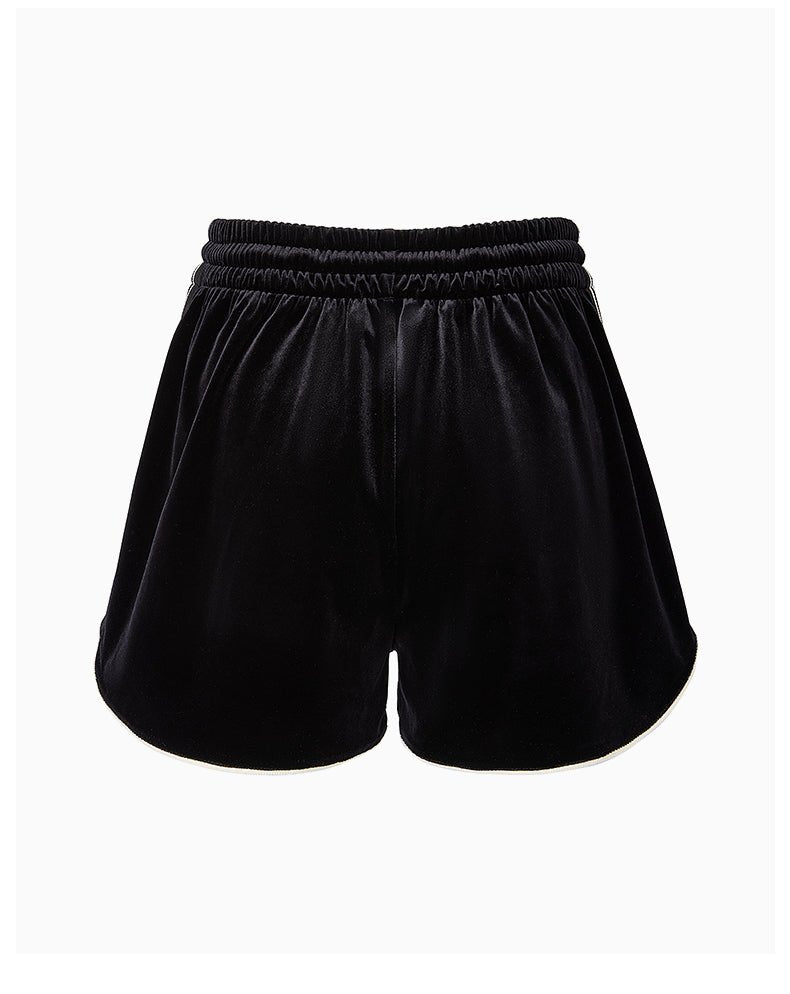 CHARLIE LUCIANO Logo Embroidered Velvet Shorts | MADA IN CHINA