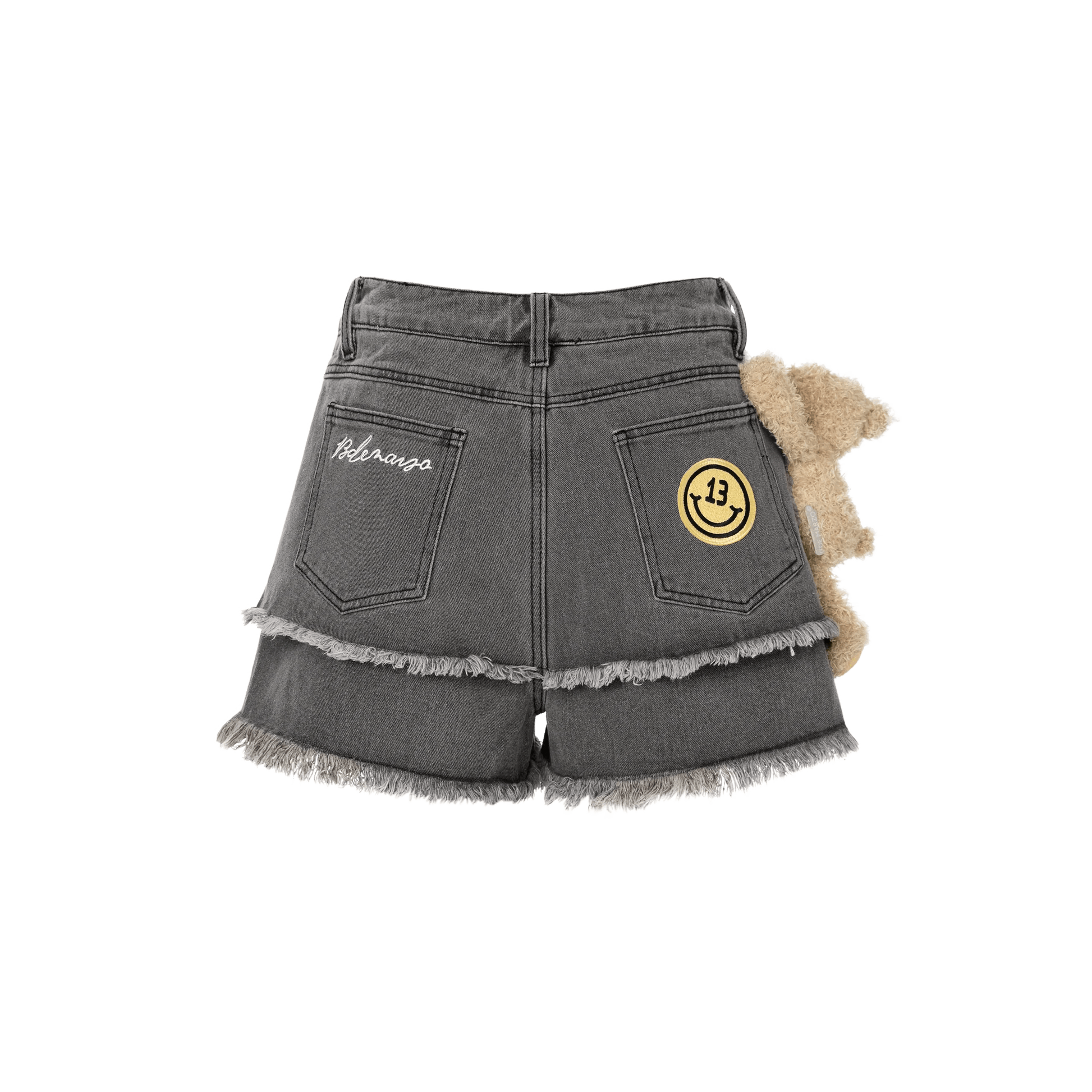 13DE MARZO Logo Patch Bear Denim Shorts Black | MADA IN CHINA