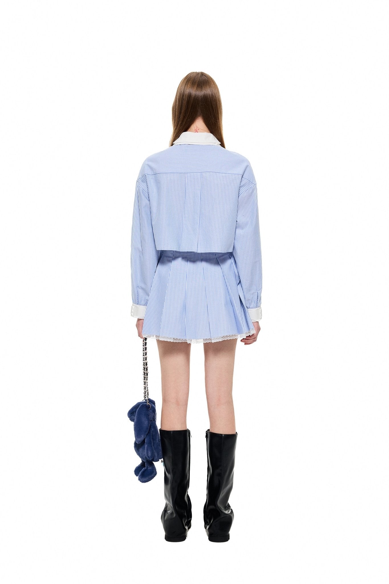 Alexia Sandra Logo - Patch Stripe Pleated Skirt in Blue | MADA IN CHINA