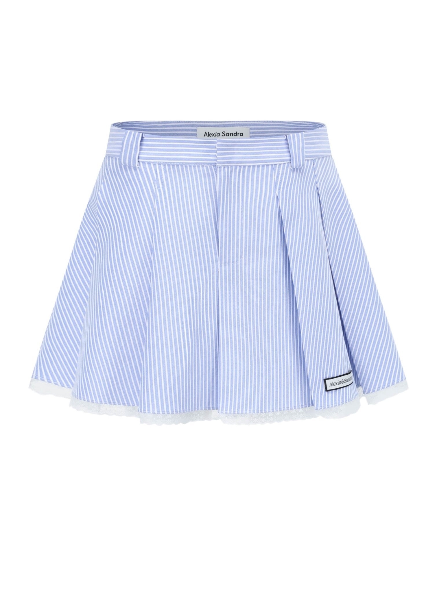 Alexia Sandra Logo - Patch Stripe Pleated Skirt in Blue | MADA IN CHINA