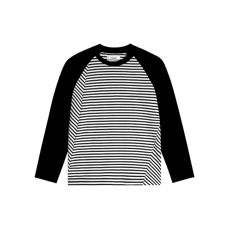 UNAWARES Long - Sleeved T-shirt With Rotator Sleeves And Stripes In Black | MADAX