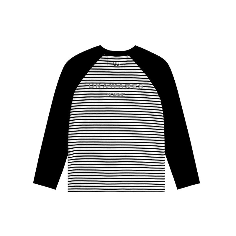 UNAWARES Long - Sleeved T-shirt With Rotator Sleeves And Stripes In Black | MADAX