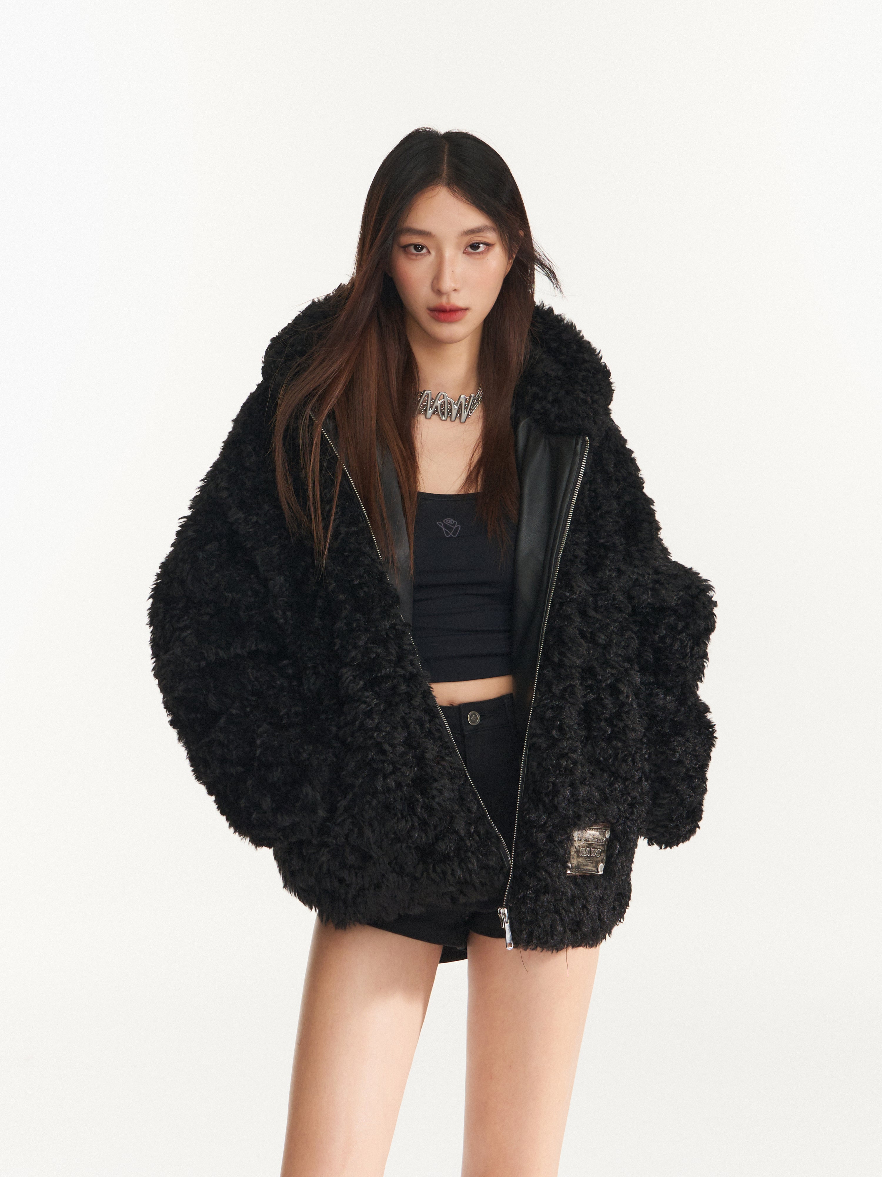 Black Reindeer Man Faux Fur Coat