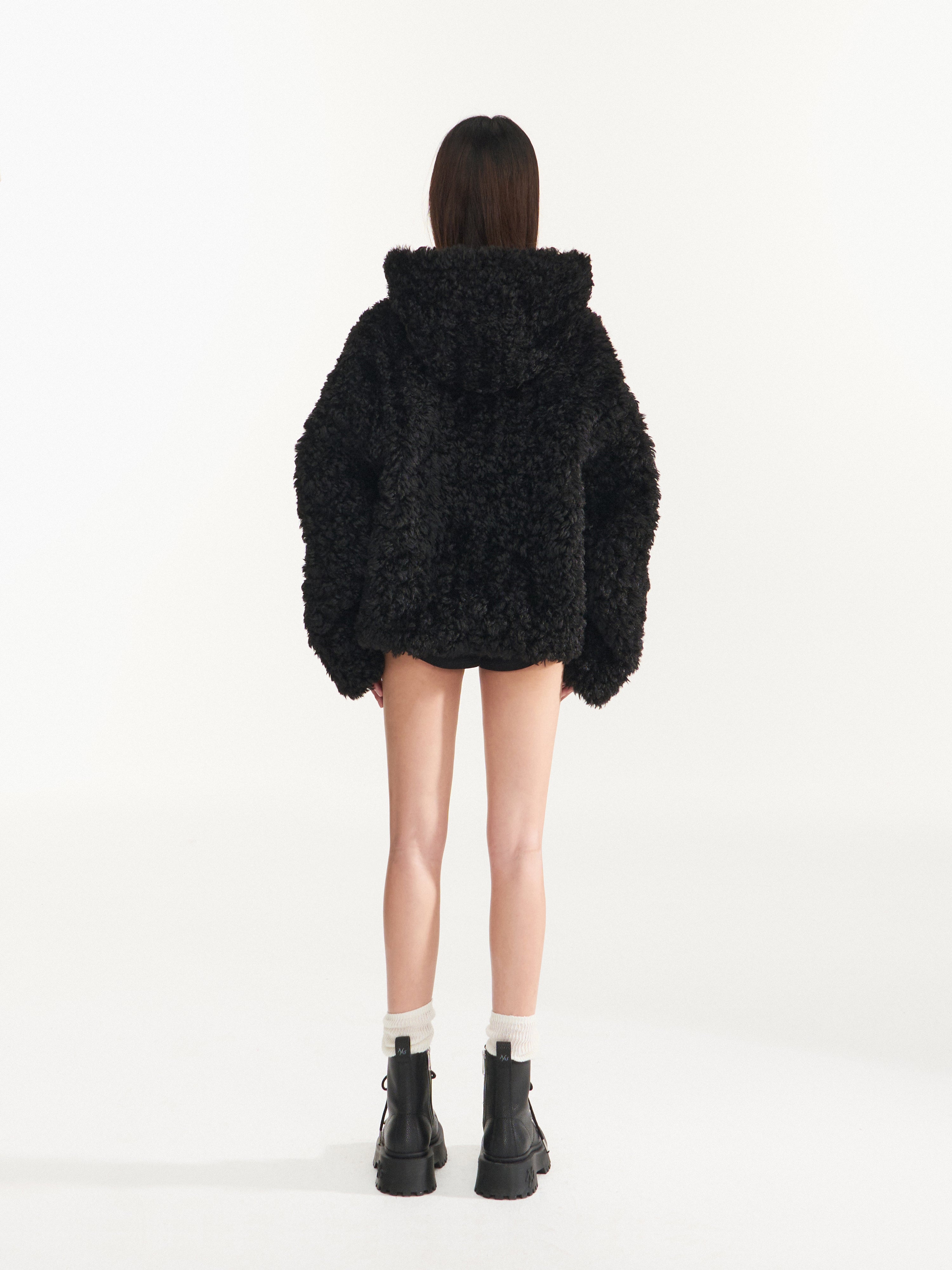 Black Reindeer Man Faux Fur Coat