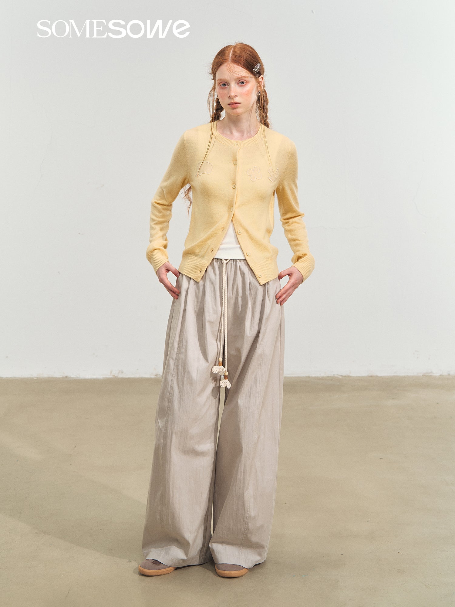 SOMESOWE Loose Casual Wide - leg Scimitar Pants In Light Gray | MADAX
