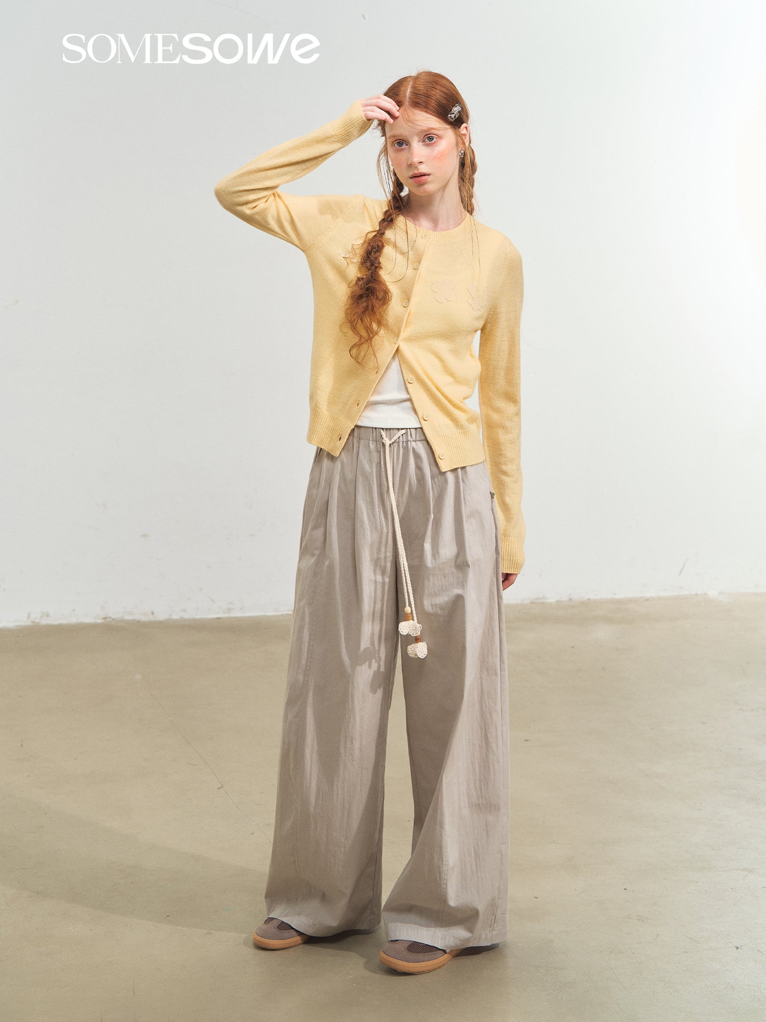 SOMESOWE Loose Casual Wide - leg Scimitar Pants In Light Gray | MADAX