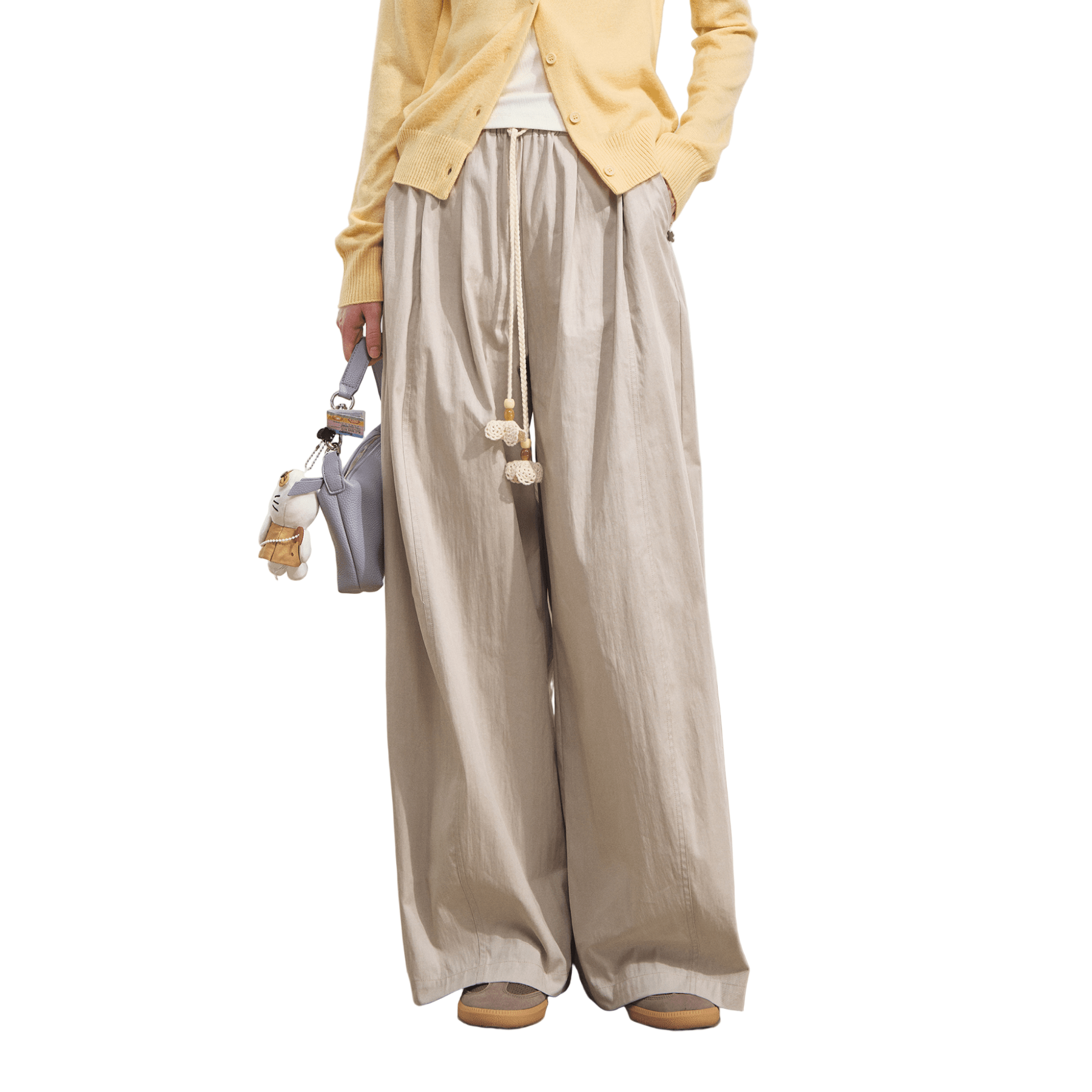 SOMESOWE Loose Casual Wide - leg Scimitar Pants In Light Gray | MADAX