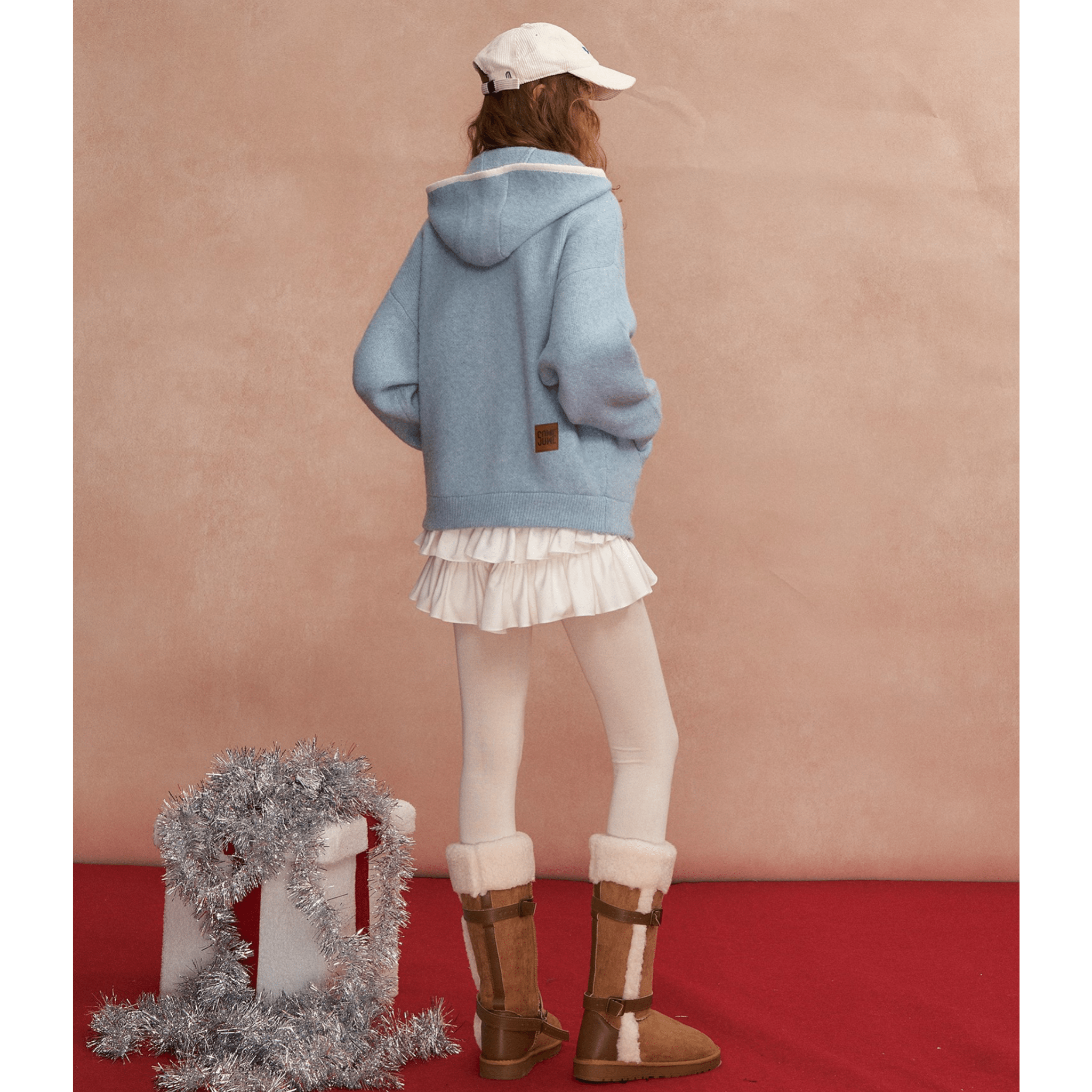 SOMESOWE Loose - fitting Color - blocked Hooded Cardigan in Blue | MADAX