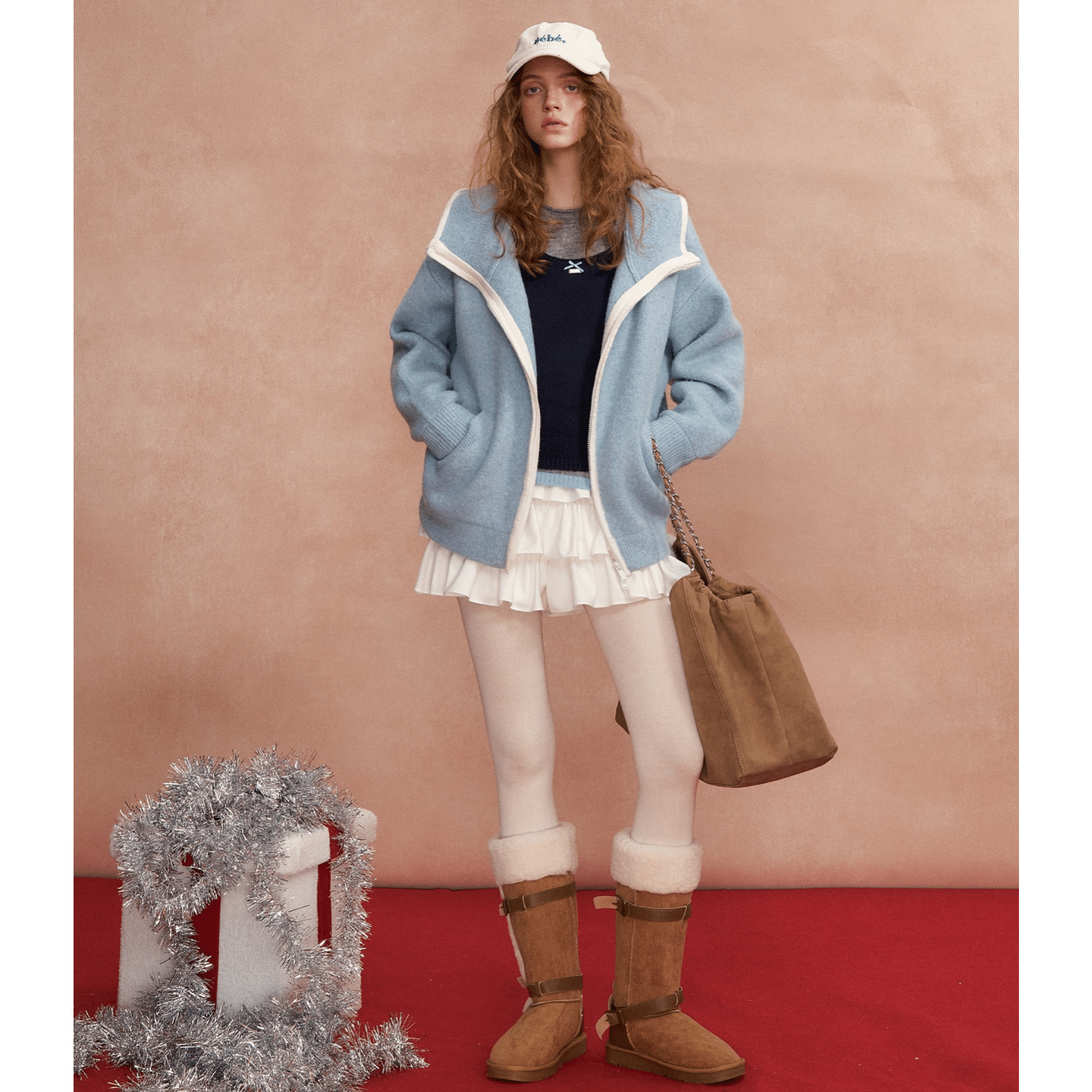 SOMESOWE Loose - fitting Color - blocked Hooded Cardigan in Blue | MADAX