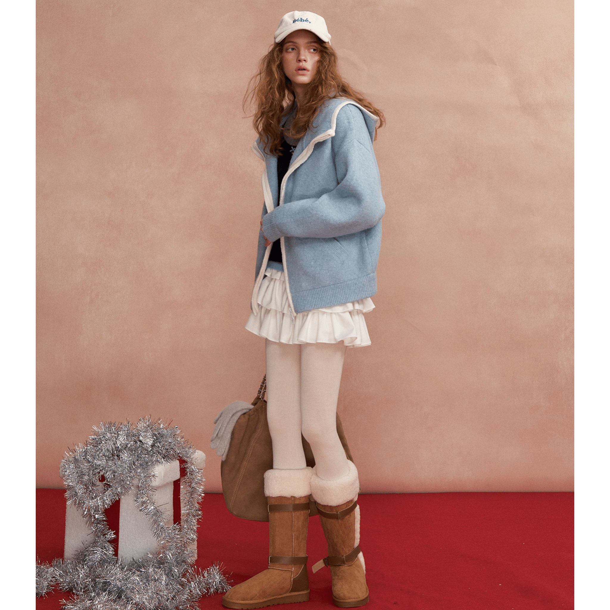 SOMESOWE Loose - fitting Color - blocked Hooded Cardigan in Blue | MADAX