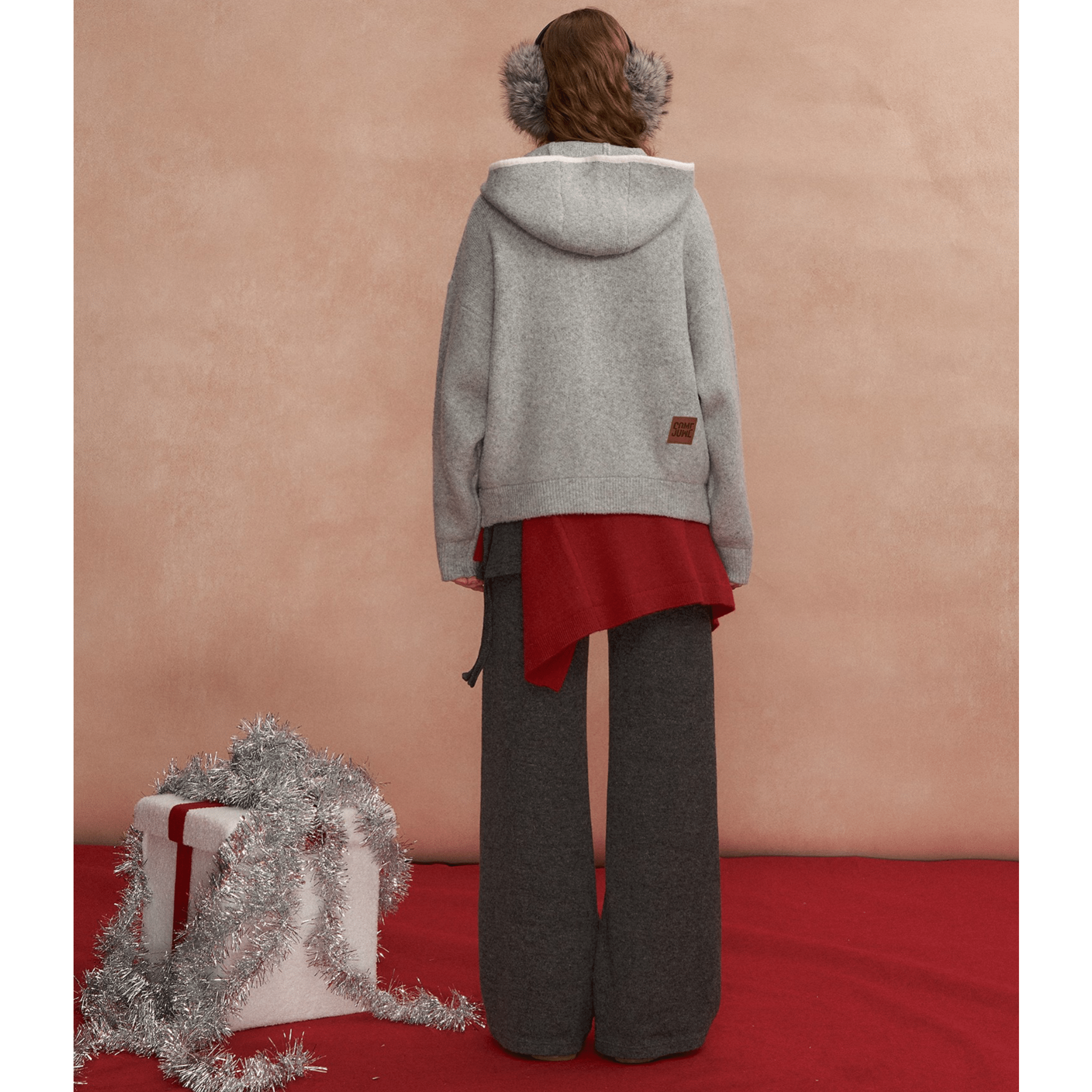 SOMESOWE Loose - fitting Color - blocked Hooded Cardigan in Gray | MADAX