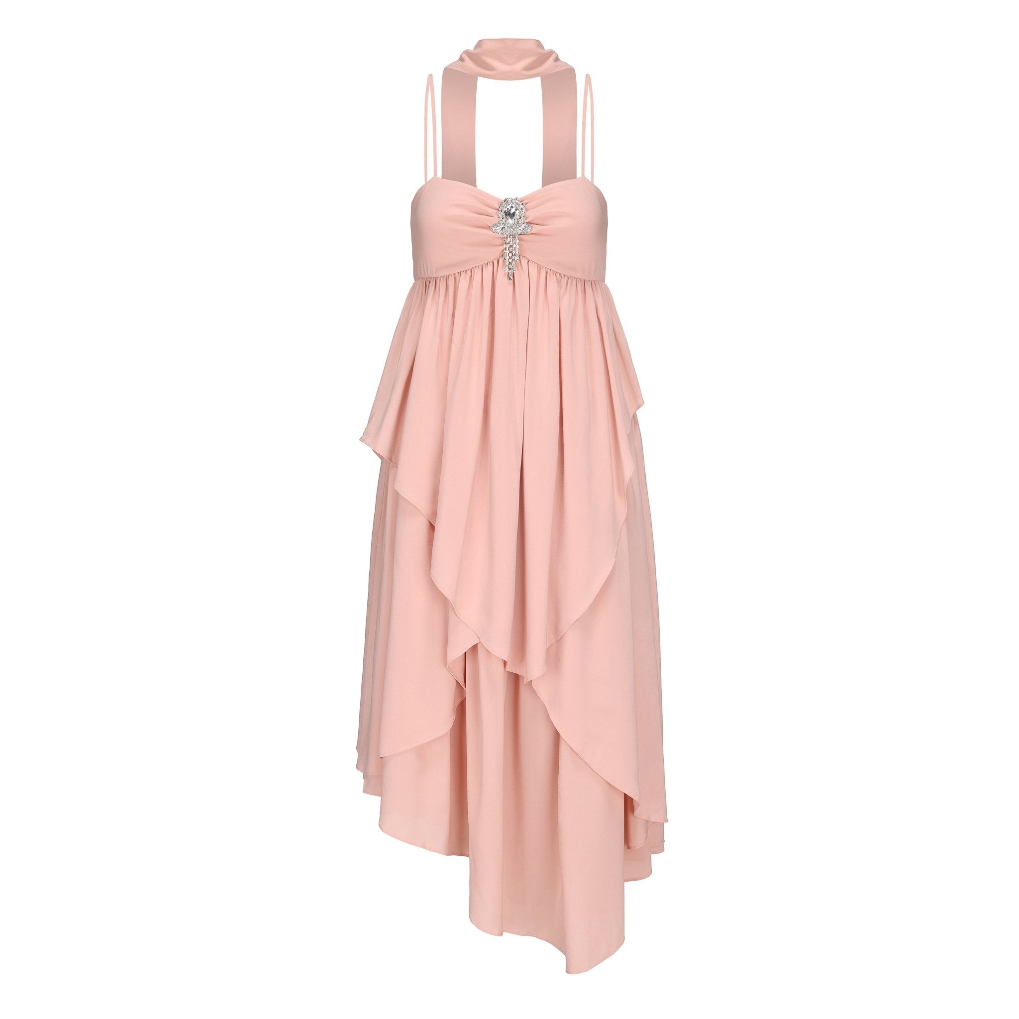 ARTE PURA Lotus Root Pink Chiffon Halter Dress | MADA IN CHINA