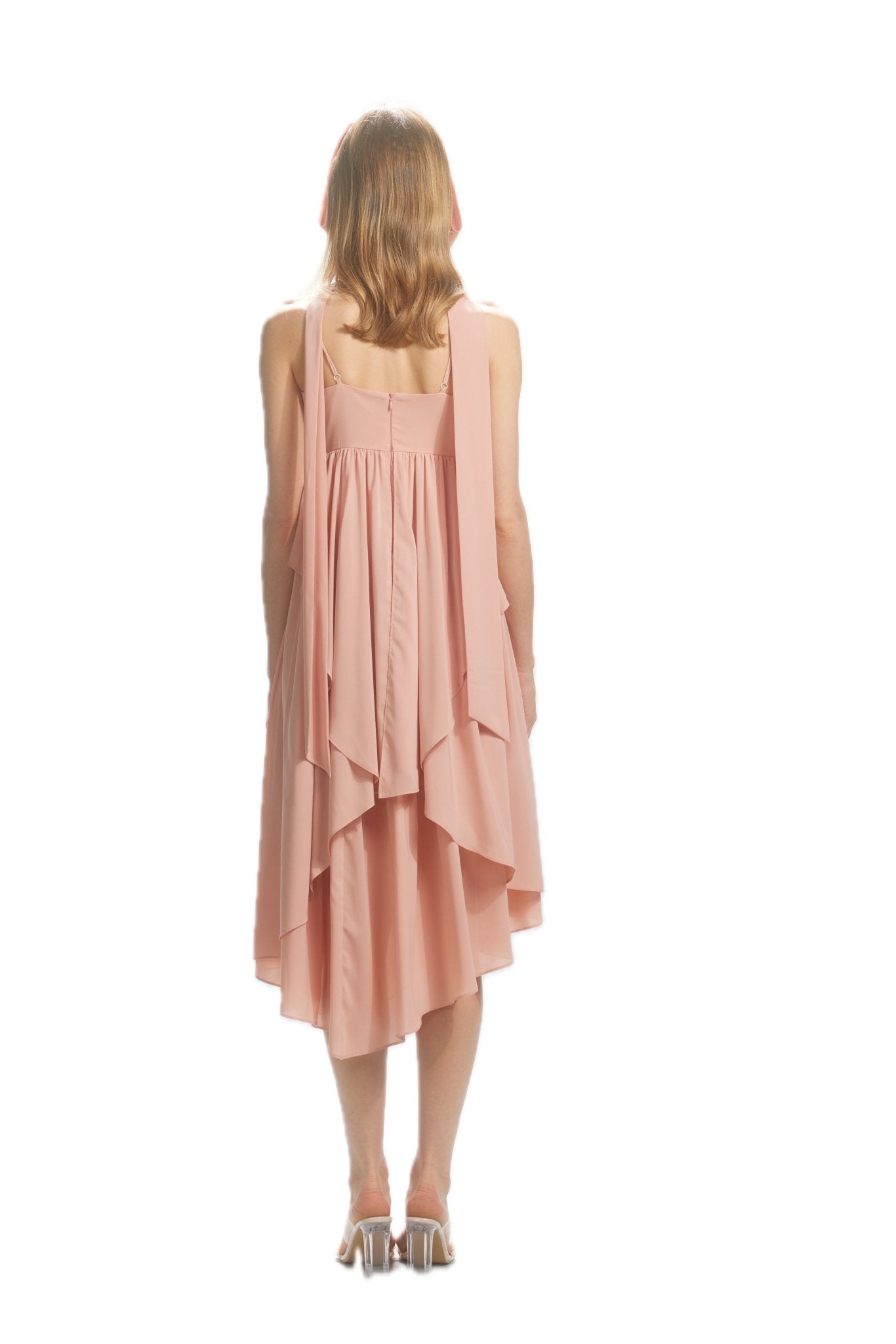 ARTE PURA Lotus Root Pink Chiffon Halter Dress | MADA IN CHINA