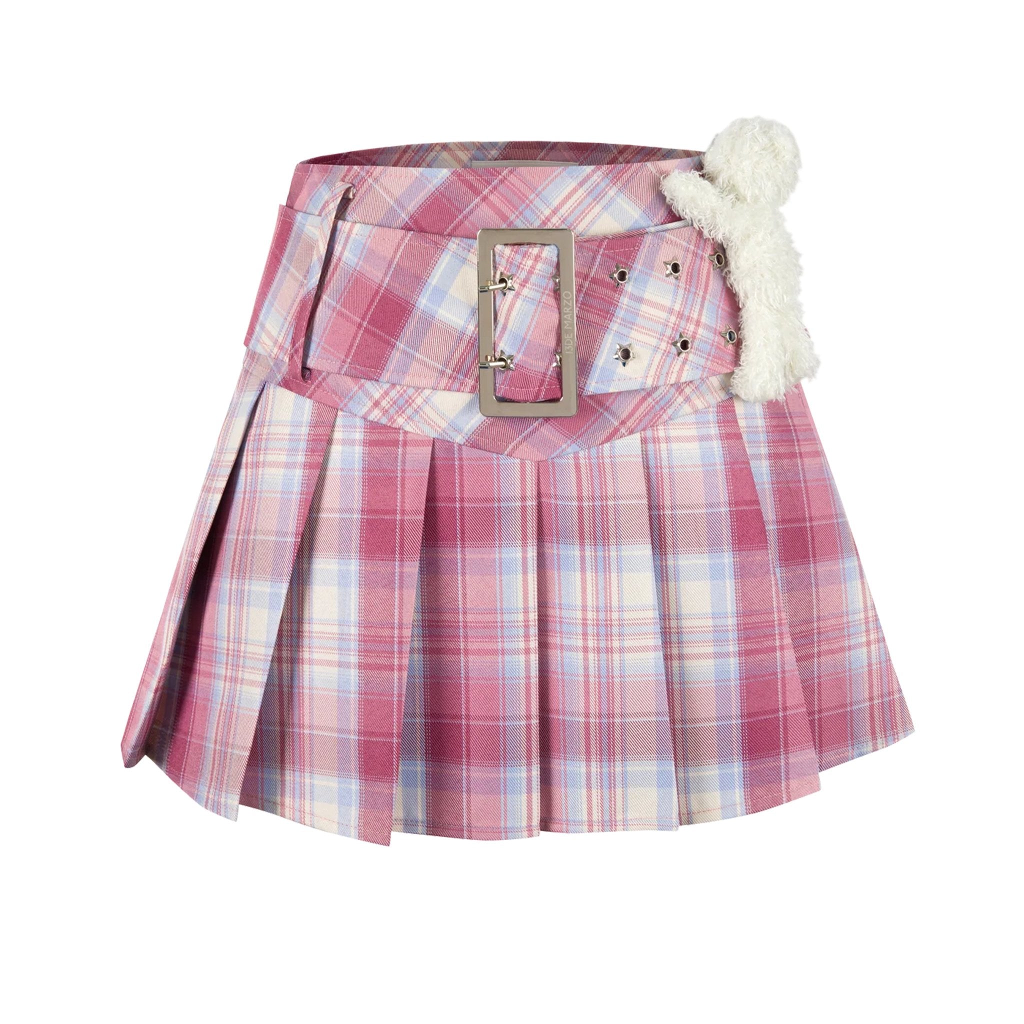 13DE MARZO Low Belt Plaid Skirt Pink | MADA IN CHINA