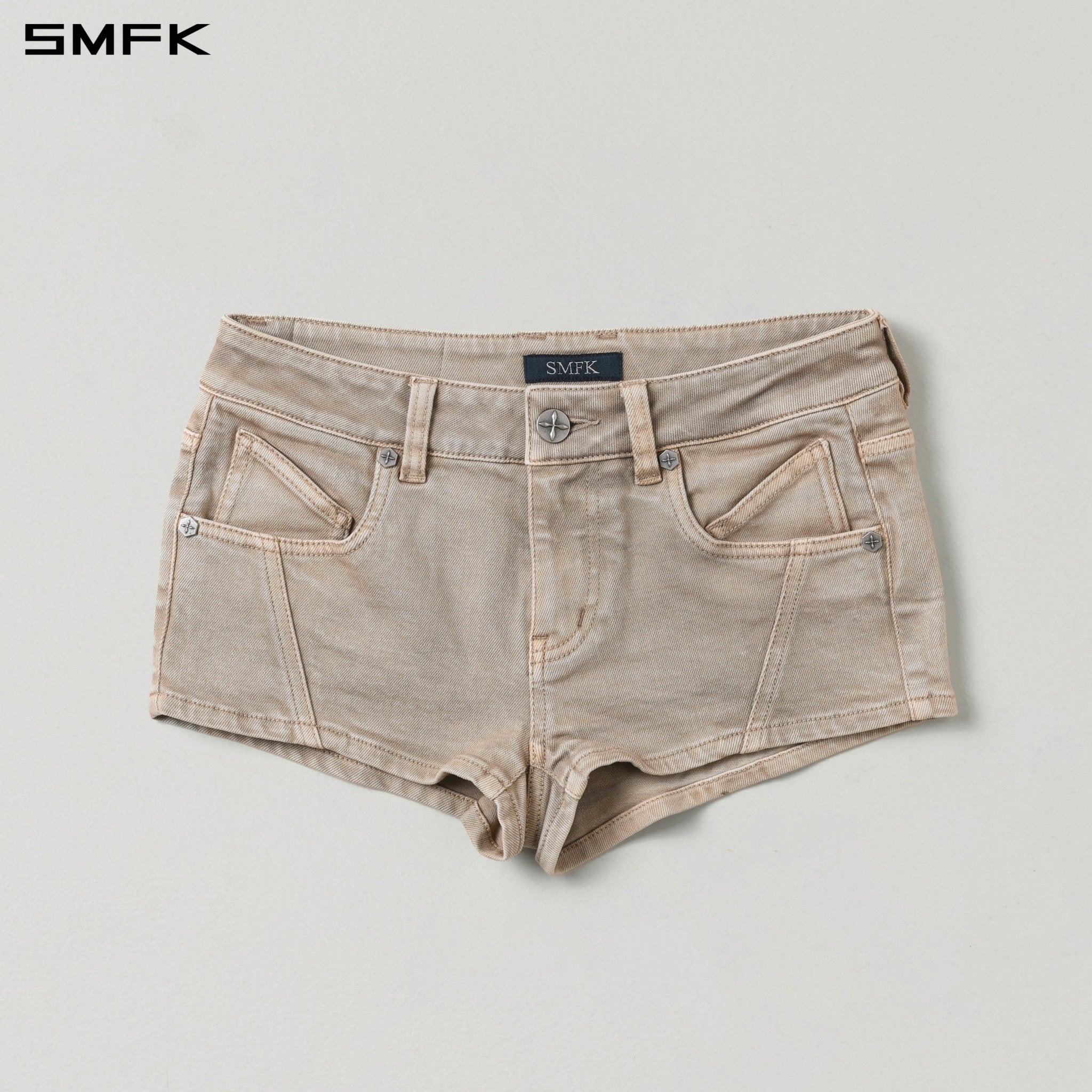 SMFK Low-Rise Denim Shorts in Skin Tone | MADAX