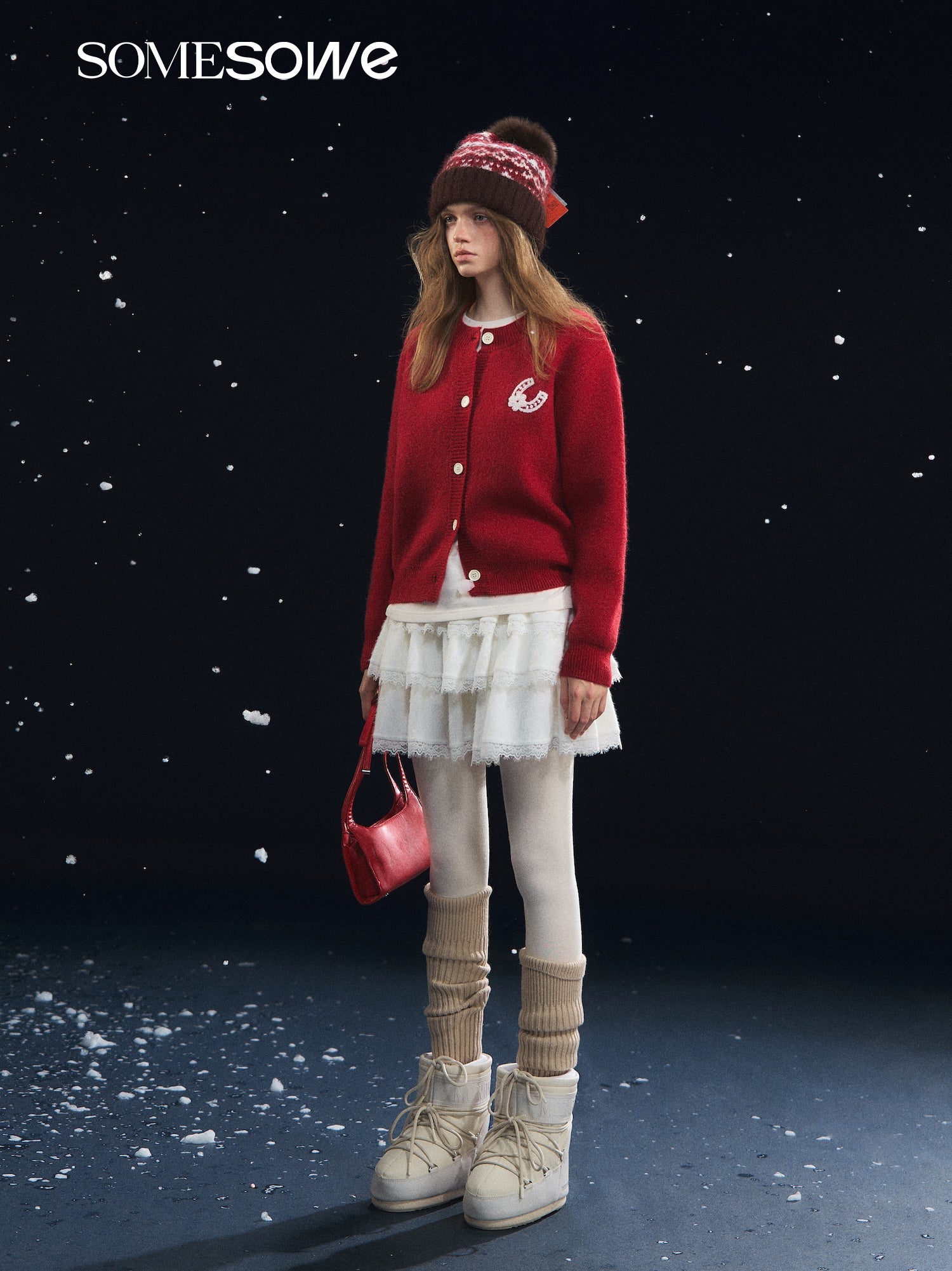 SOMESOWE Lucky Pony Round Neck Cardigan In Red | MADAX