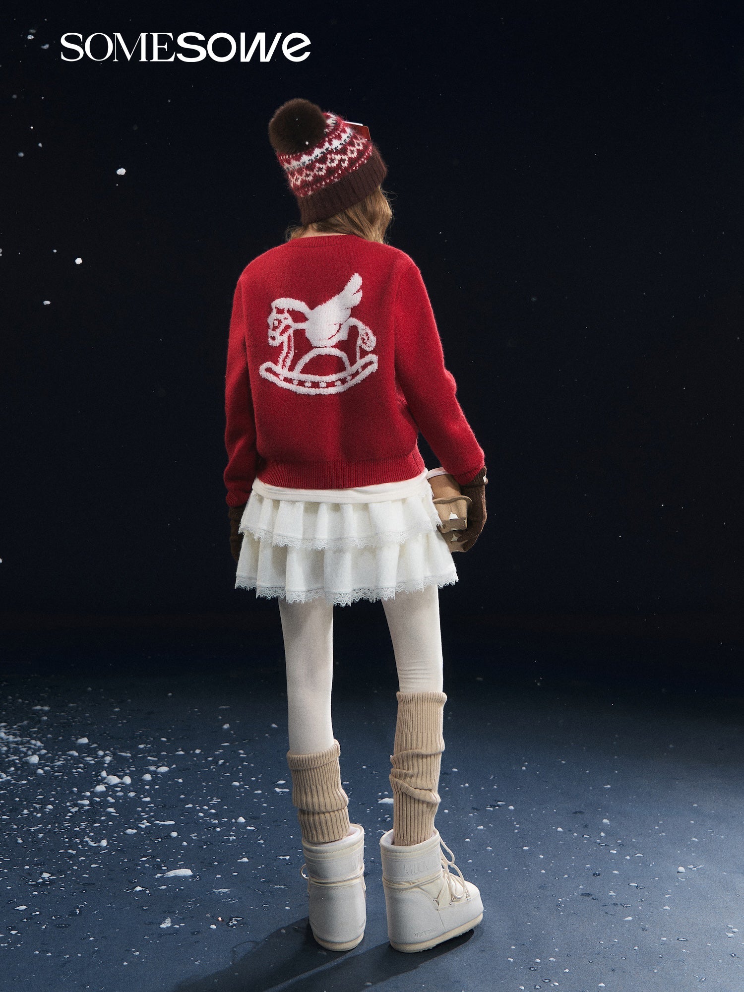 SOMESOWE Lucky Pony Round Neck Cardigan In Red | MADAX