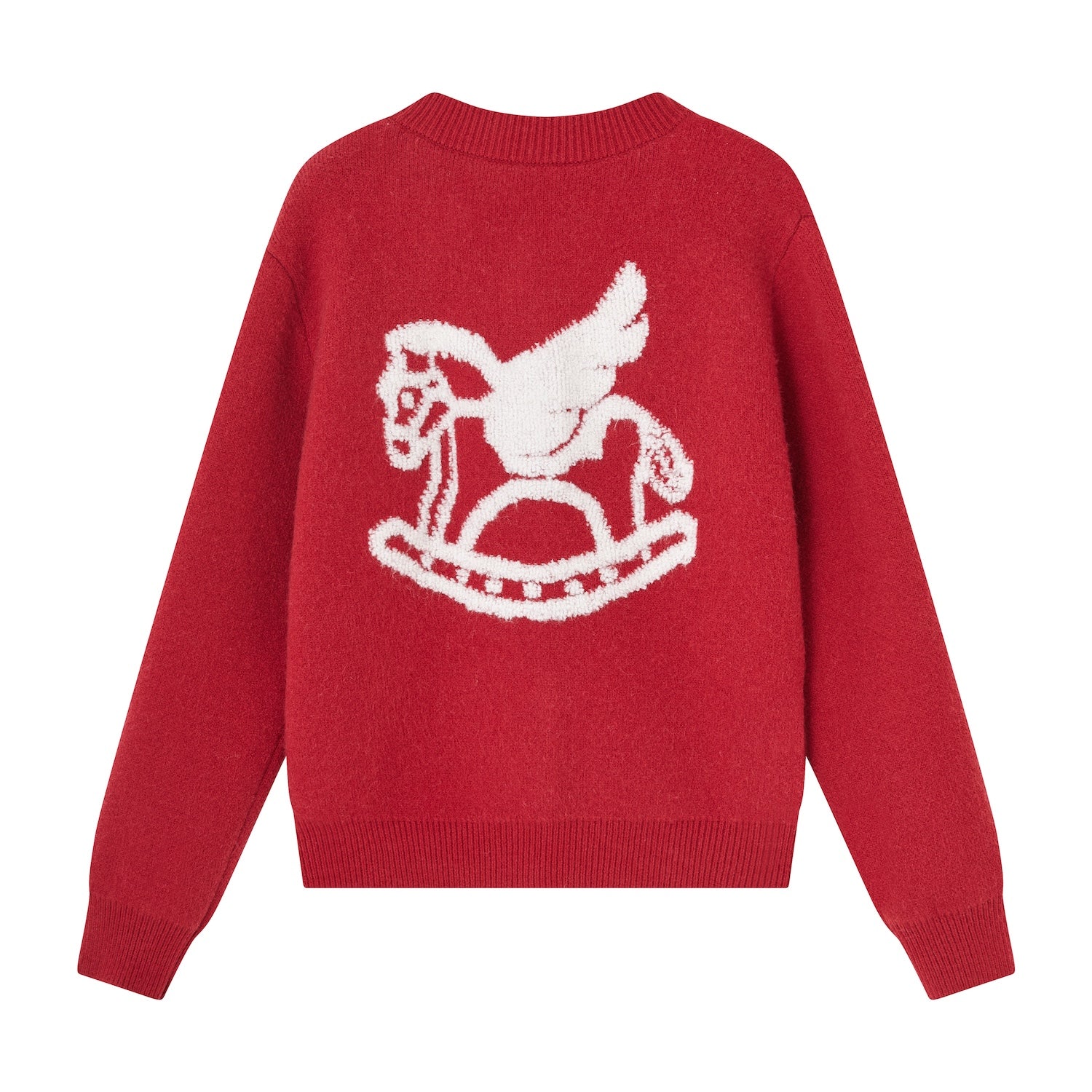SOMESOWE Lucky Pony Round Neck Cardigan In Red | MADAX