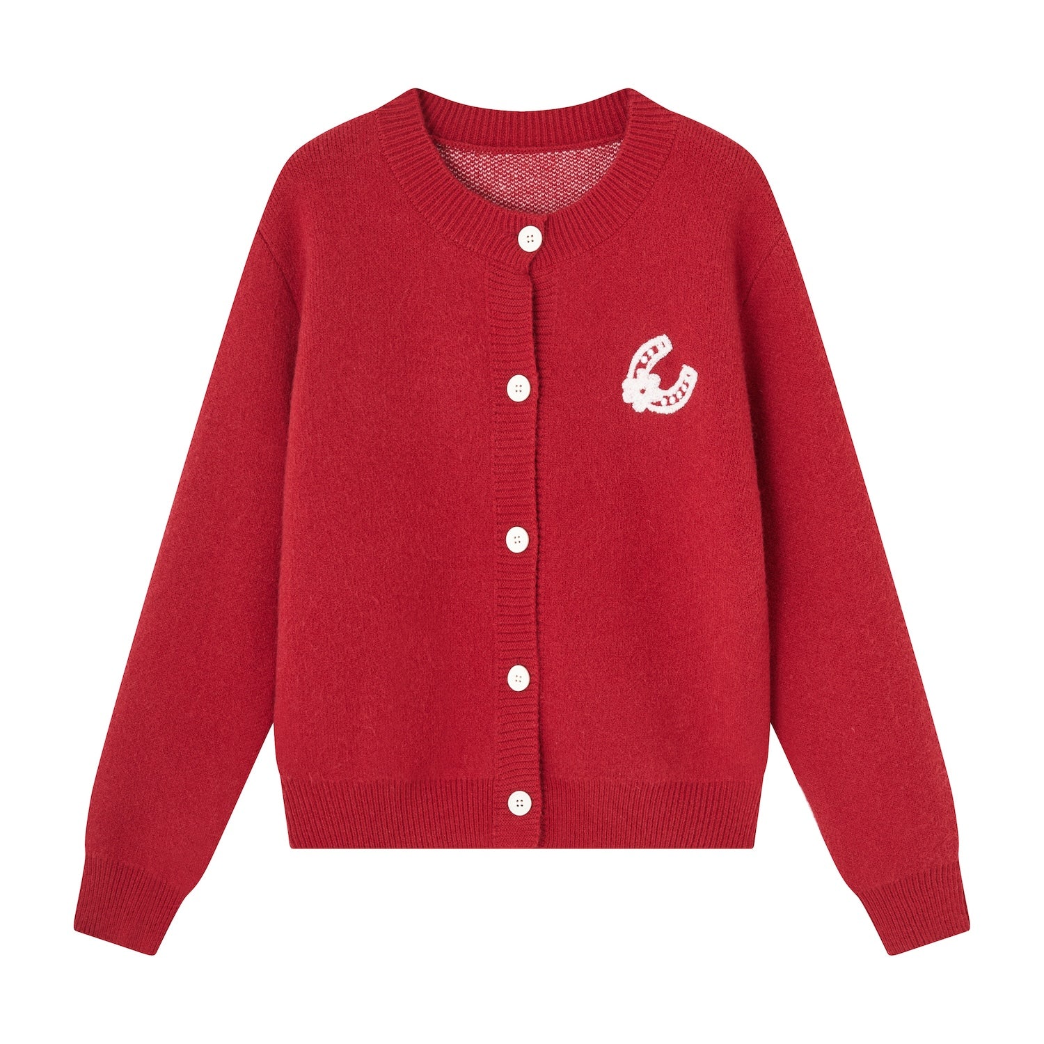 SOMESOWE Lucky Pony Round Neck Cardigan In Red | MADAX