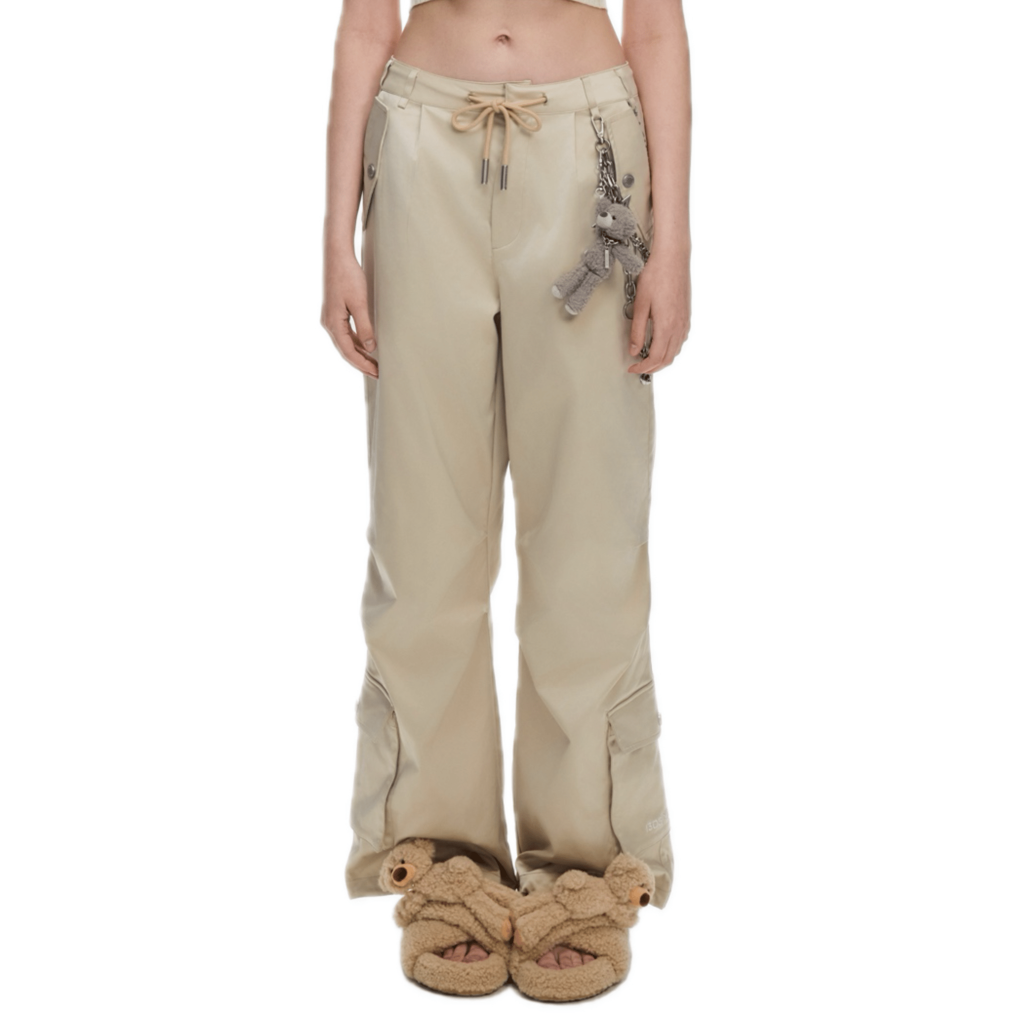 13DE MARZO Luminous Doll Cross Fur Slippers in Khaki | MADAX