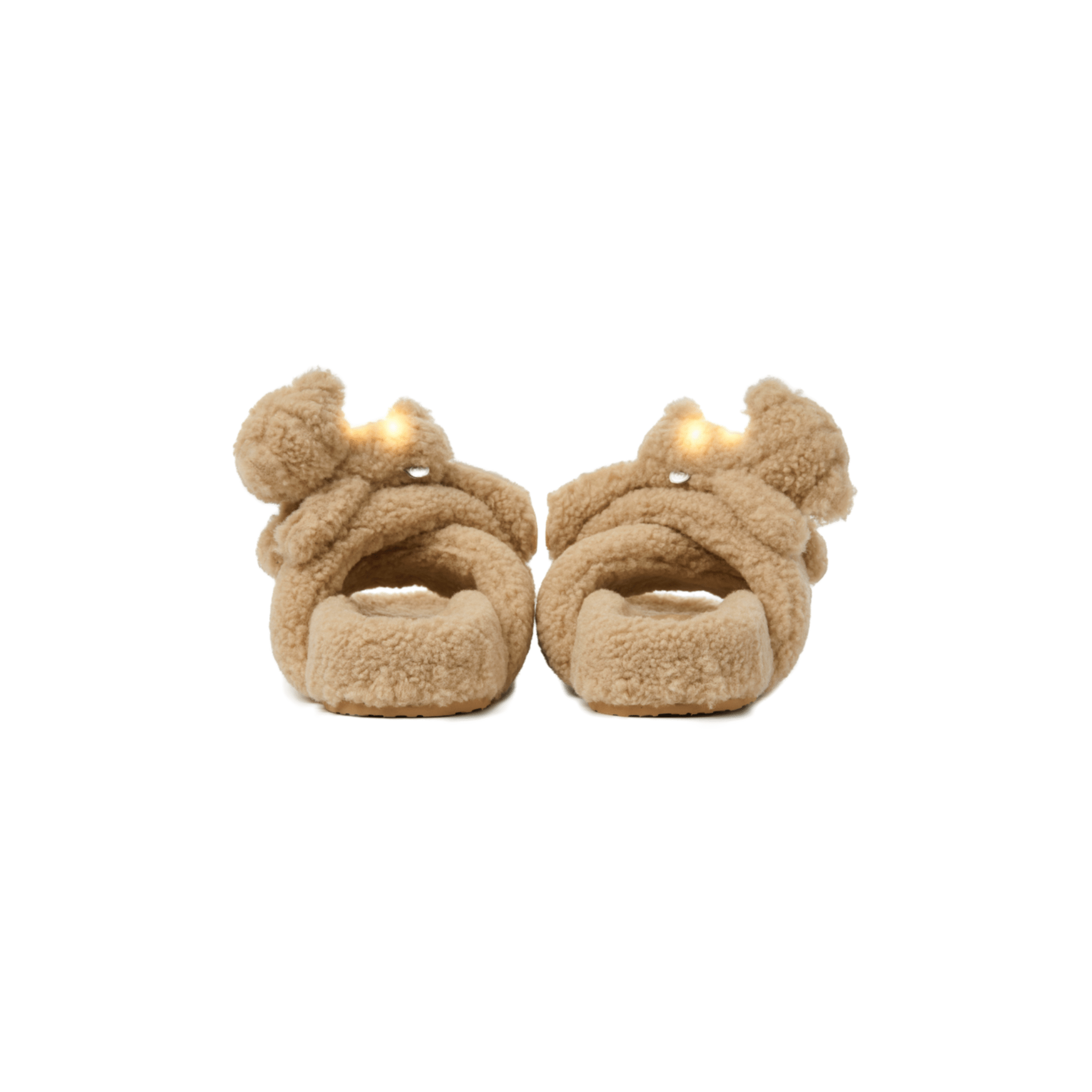 13DE MARZO Luminous Doll Cross Fur Slippers in Khaki | MADAX