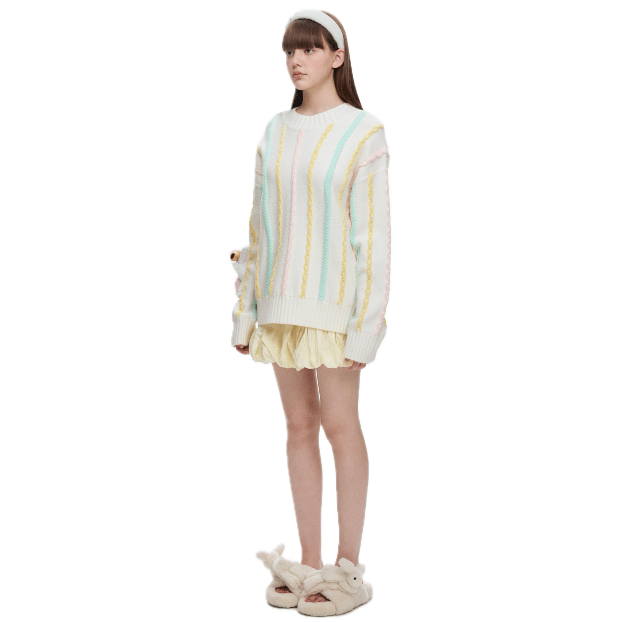 13DE MARZO Luminous Doll Cross Fur Slippers in White | MADAX