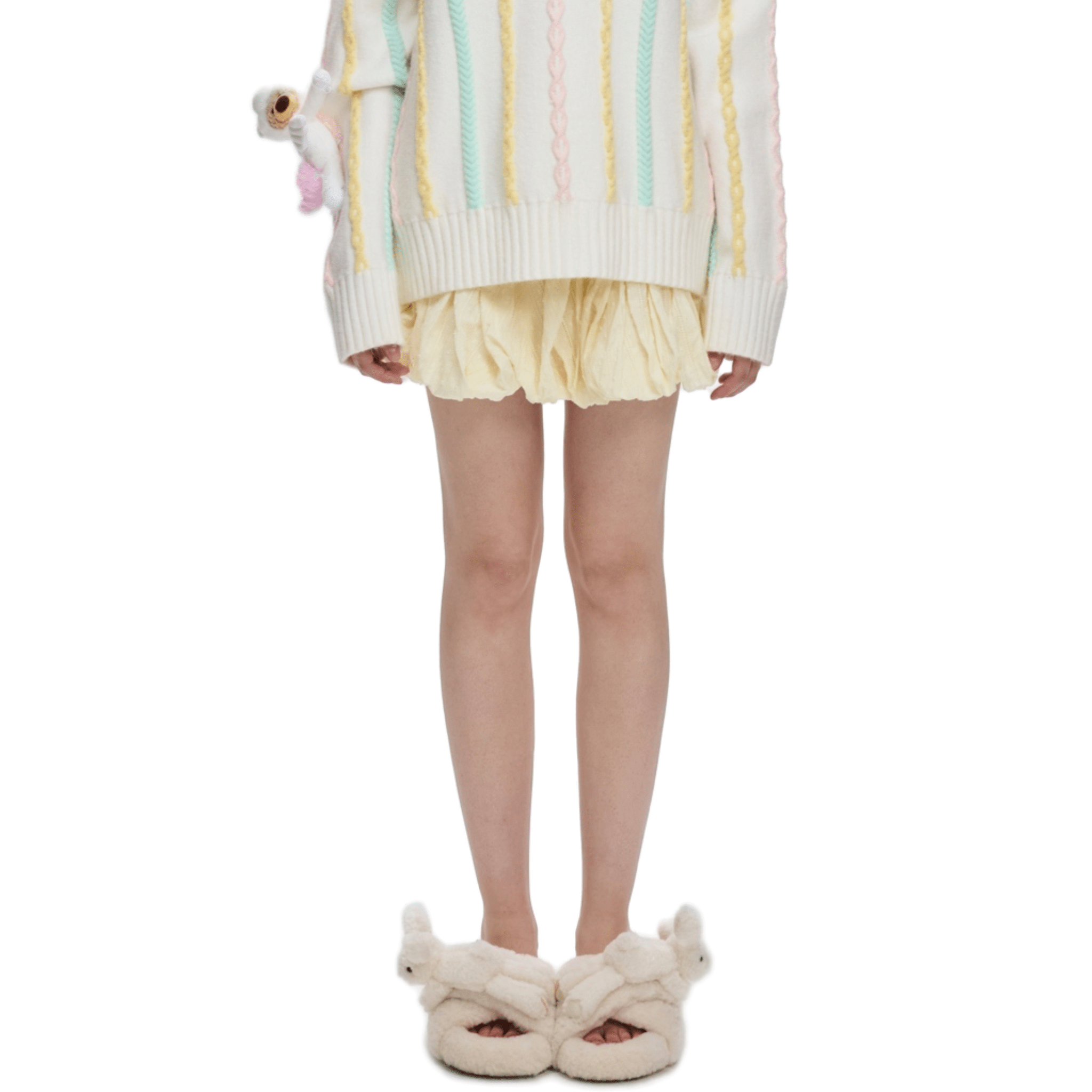 13DE MARZO Luminous Doll Cross Fur Slippers in White | MADAX