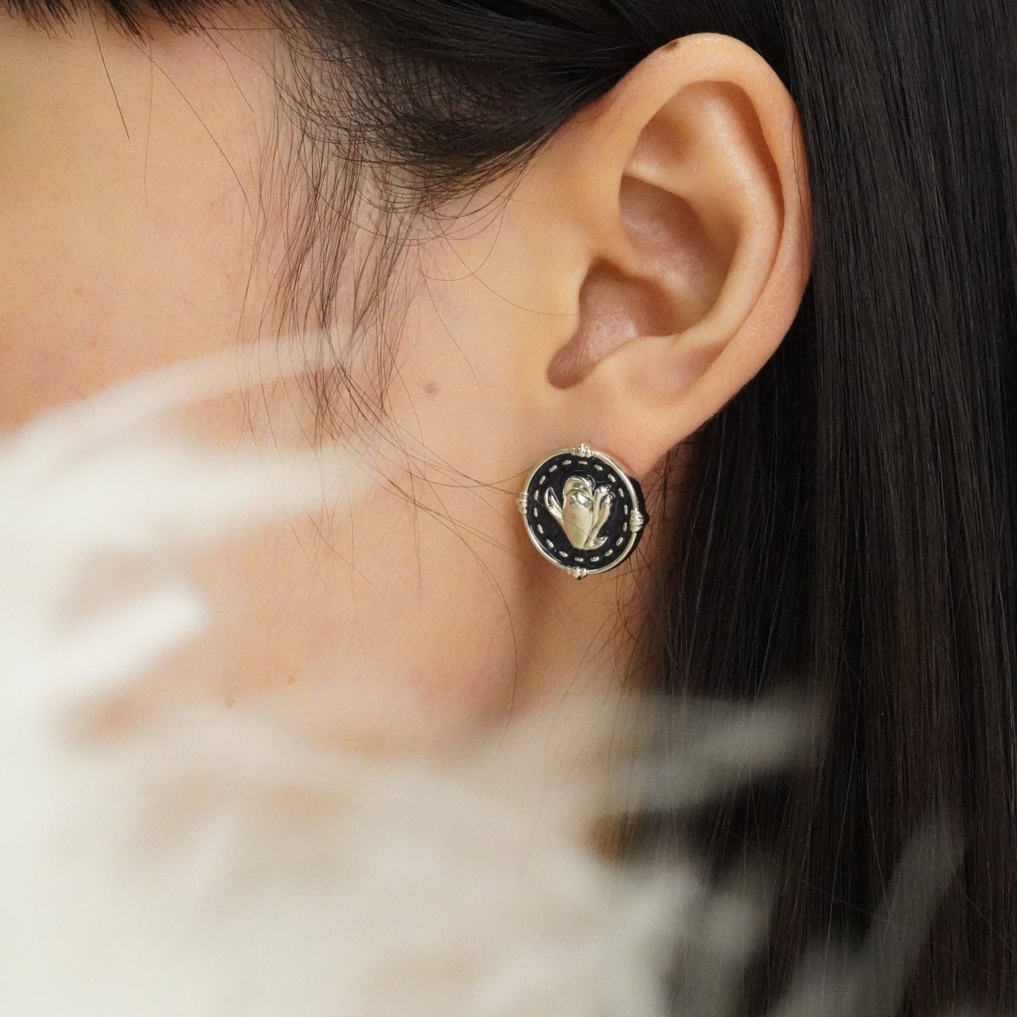 ToneTale Magnolia Denim Earrings in White Gold | MADAX