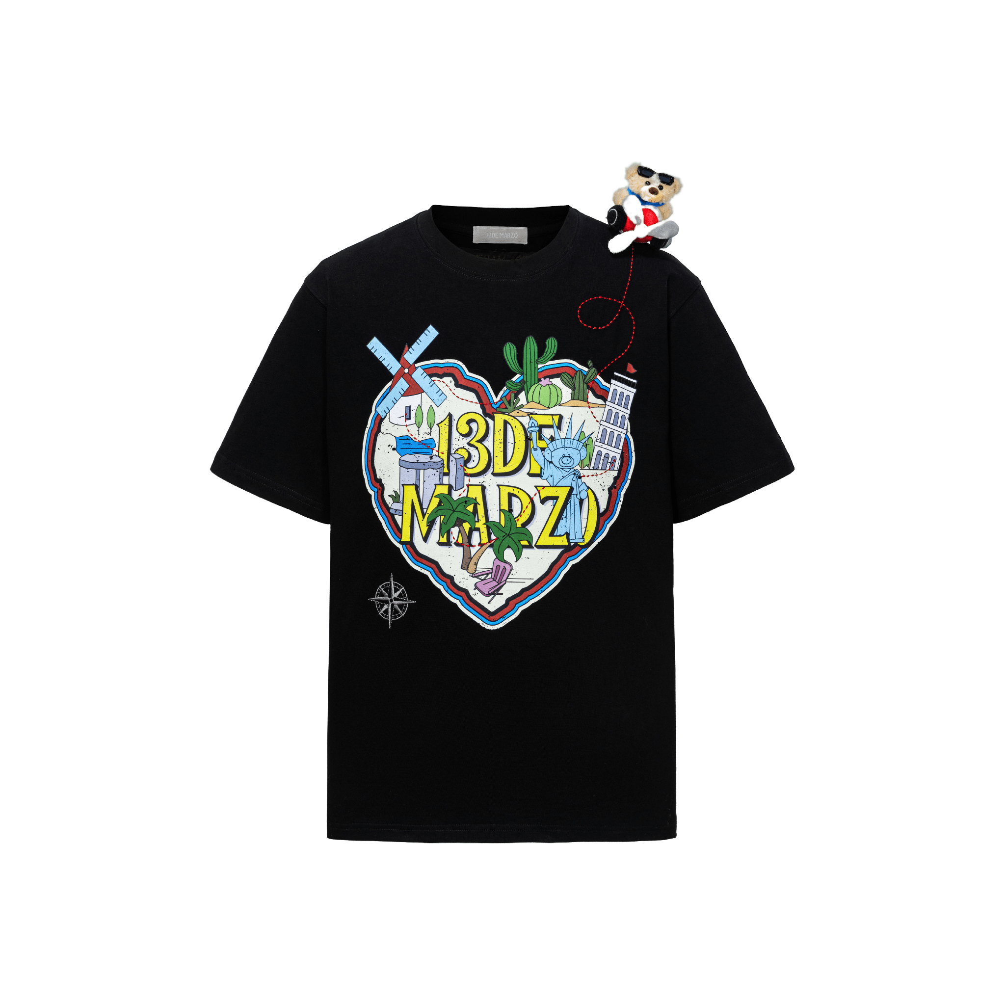 13DE MARZO Map Illustration T-shirt in Black | MADAX