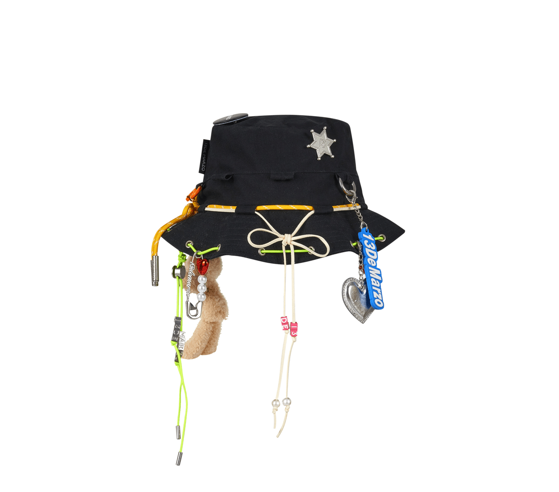 13DE MARZO Maximalist Pendant Bucket Hat in Black | MADAX