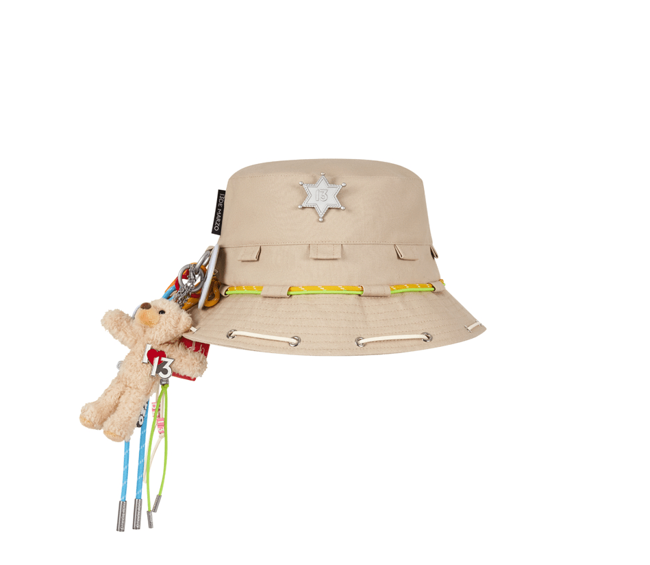 13DE MARZO Maximalist Pendant Bucket Hat in Khaki | MADAX
