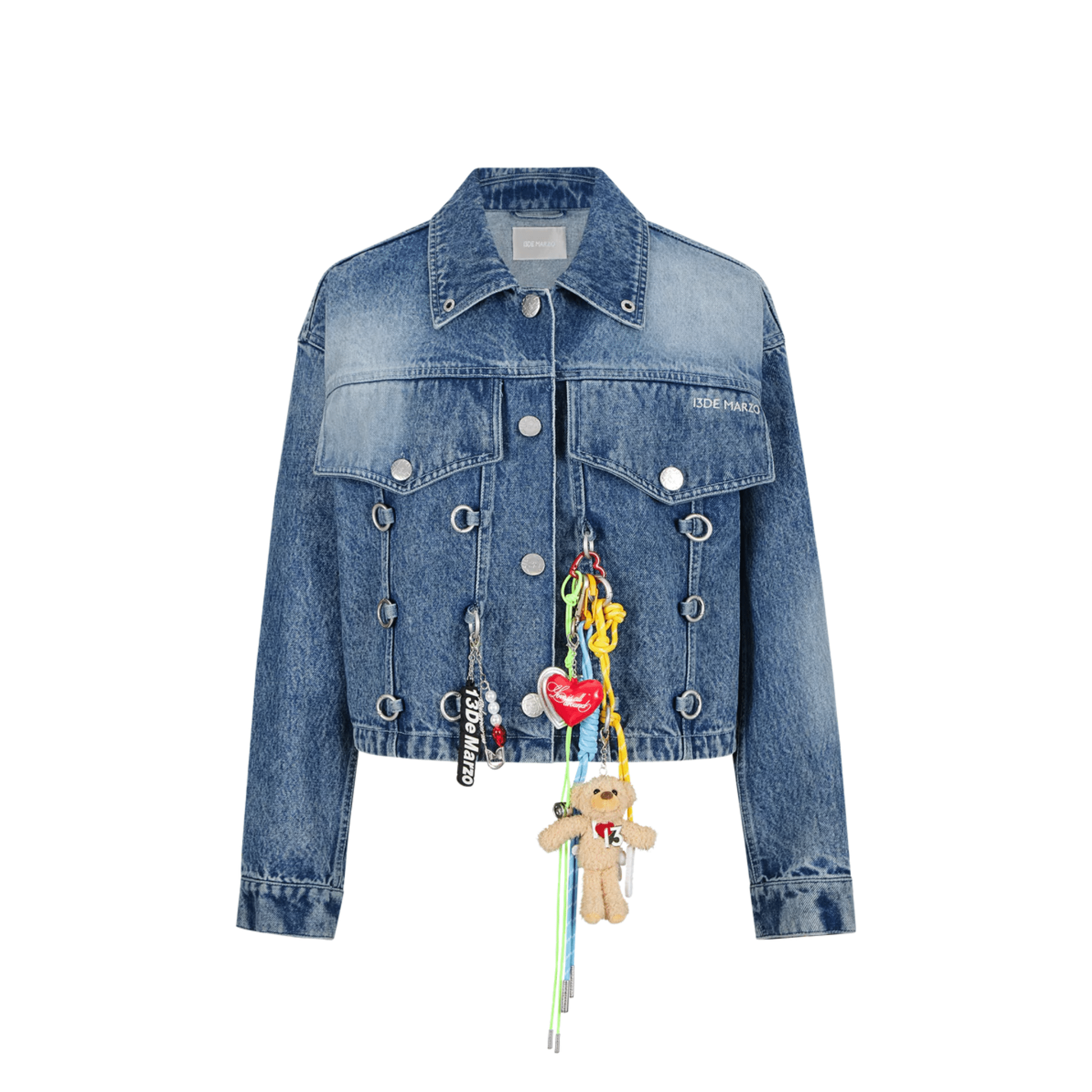 13DE MARZO Maximalist Pendant Denim Jacket in Blue | MADAX
