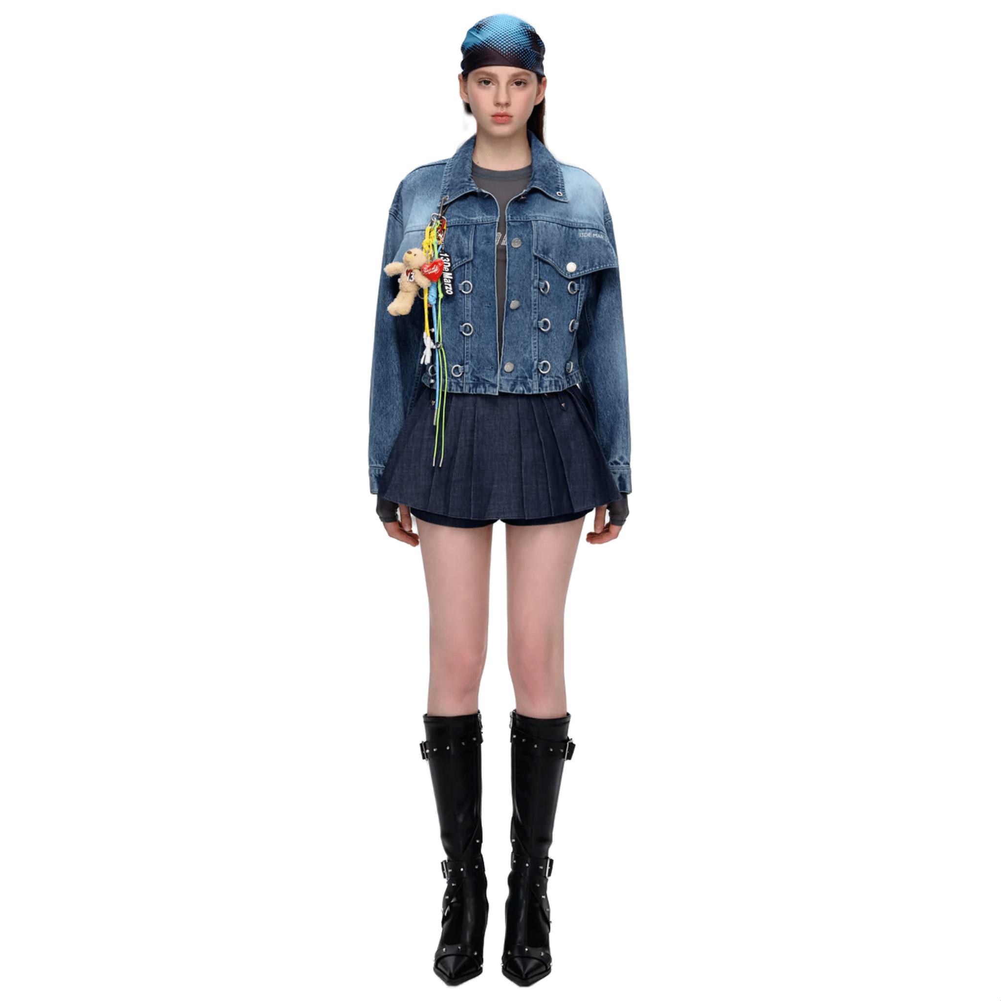 13DE MARZO Maximalist Pendant Denim Jacket in Blue | MADAX