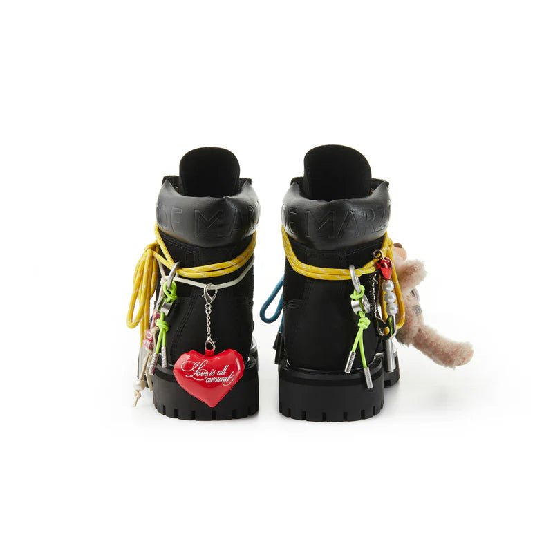 13DE MARZO Maximalist Pendant Suede Martin Boots in Black | MADAX