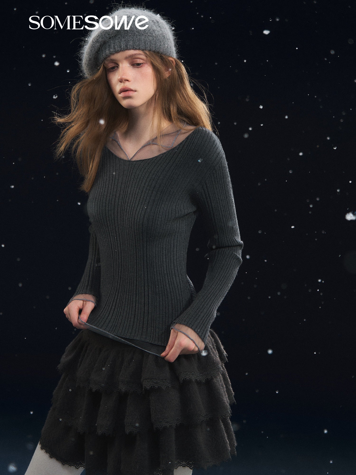 SOMESOWE Mesh Panel High - Elastic Base Layer Top In Grey | MADAX