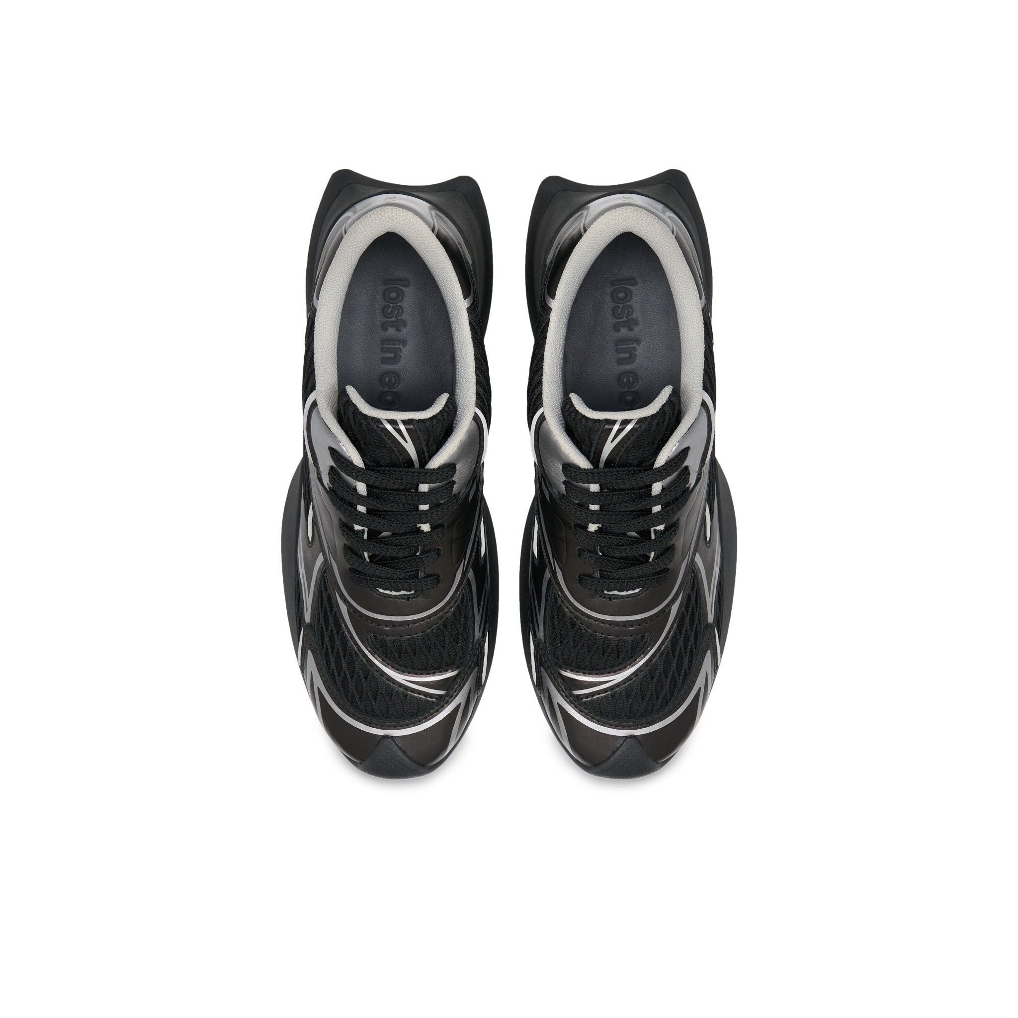 LOST IN ECHO Mesh Stitching Embossed Vintage Running Shoes In Black | MADAX