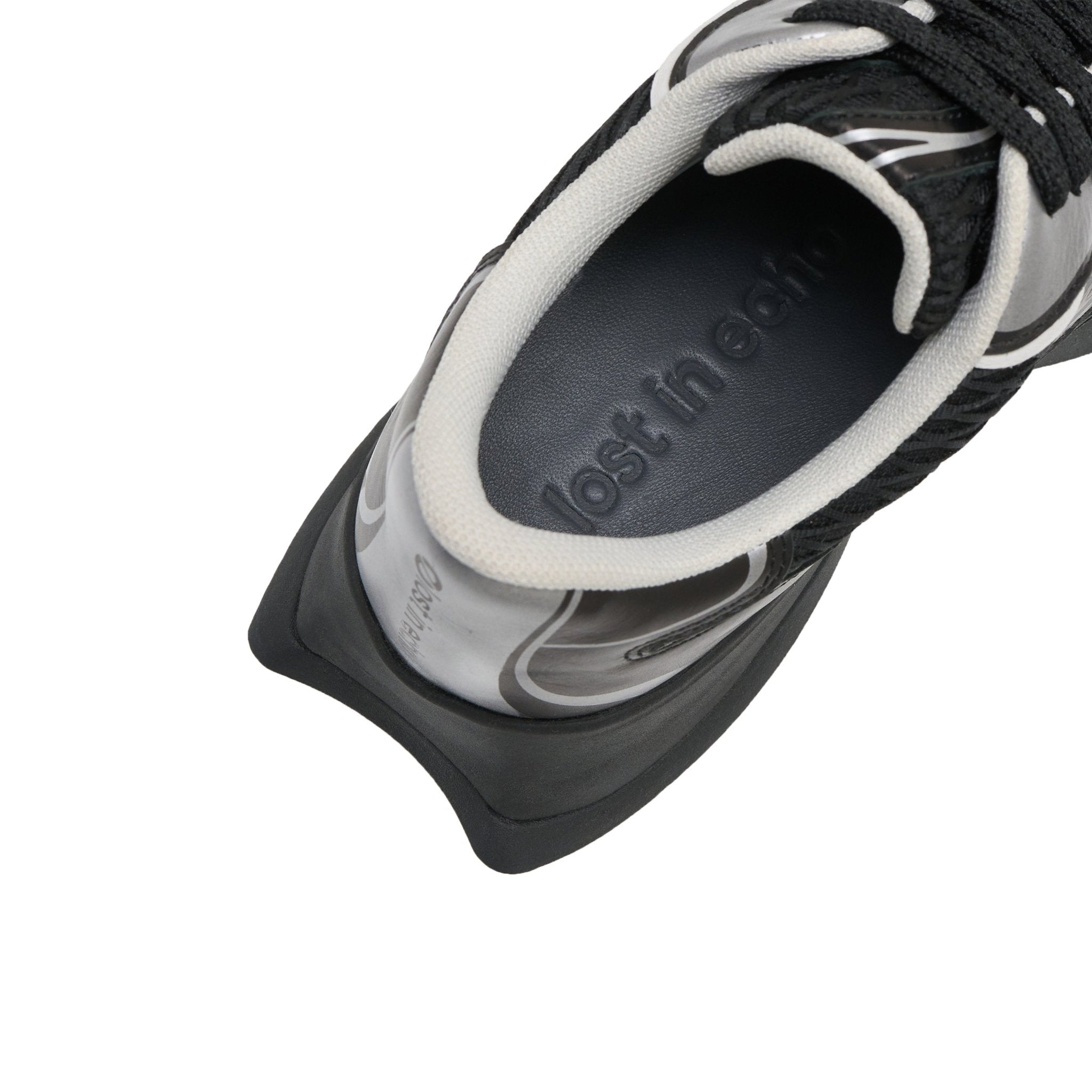 LOST IN ECHO Mesh Stitching Embossed Vintage Running Shoes In Black | MADAX