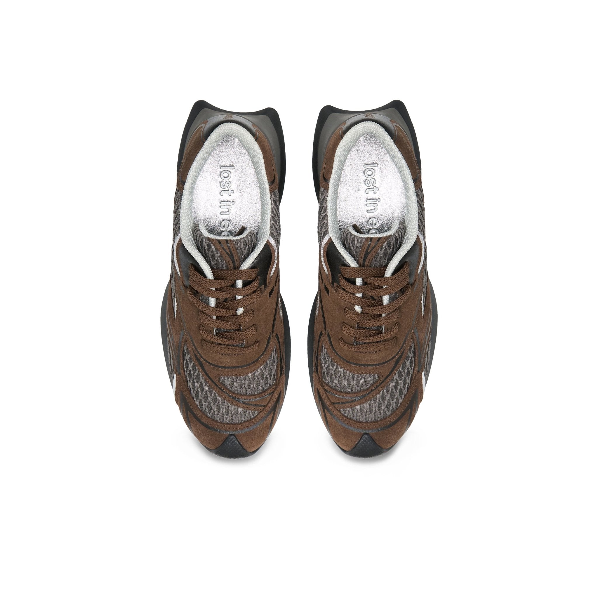 LOST IN ECHO Mesh Stitching Embossed Vintage Running Shoes In Brown | MADAX