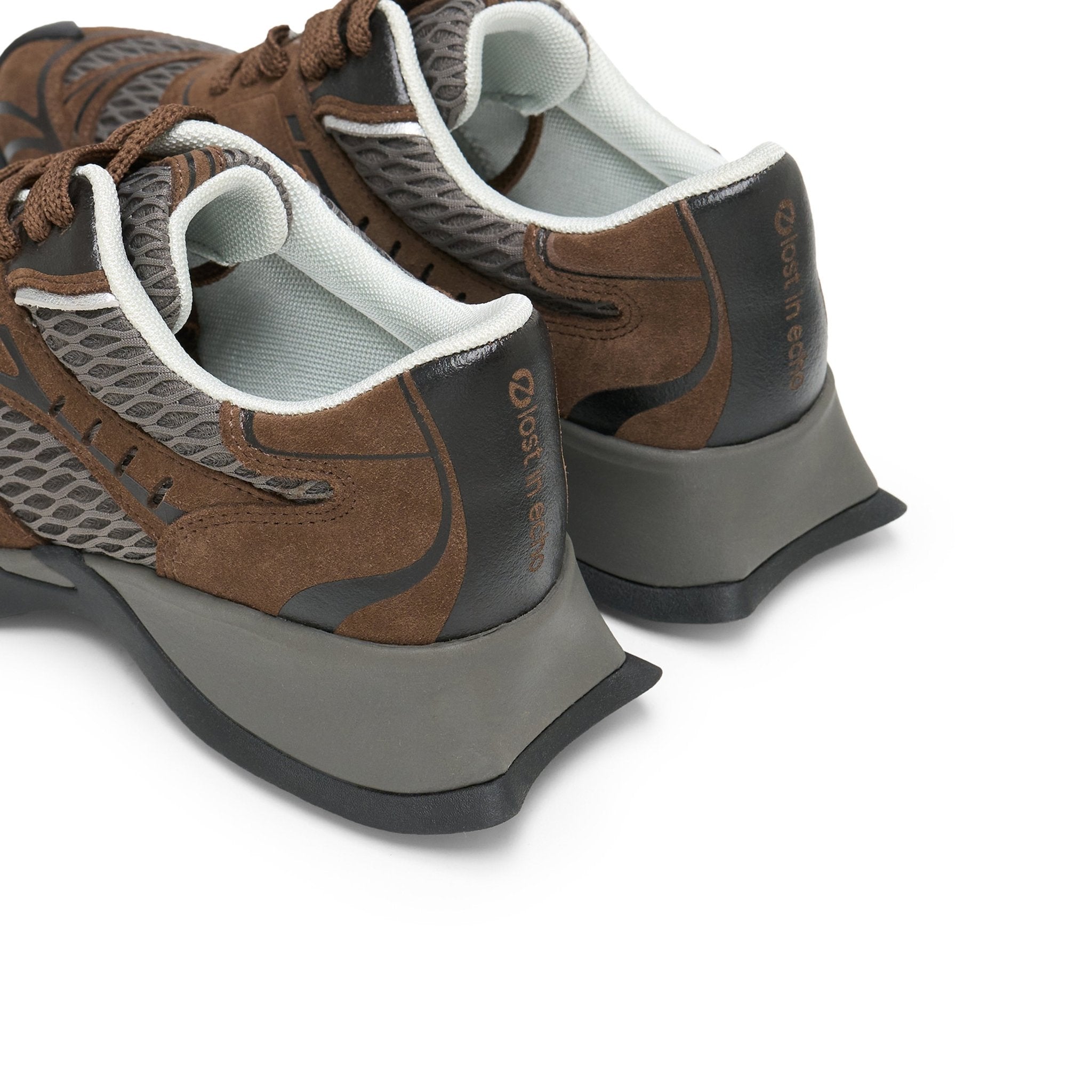 LOST IN ECHO Mesh Stitching Embossed Vintage Running Shoes In Brown | MADAX